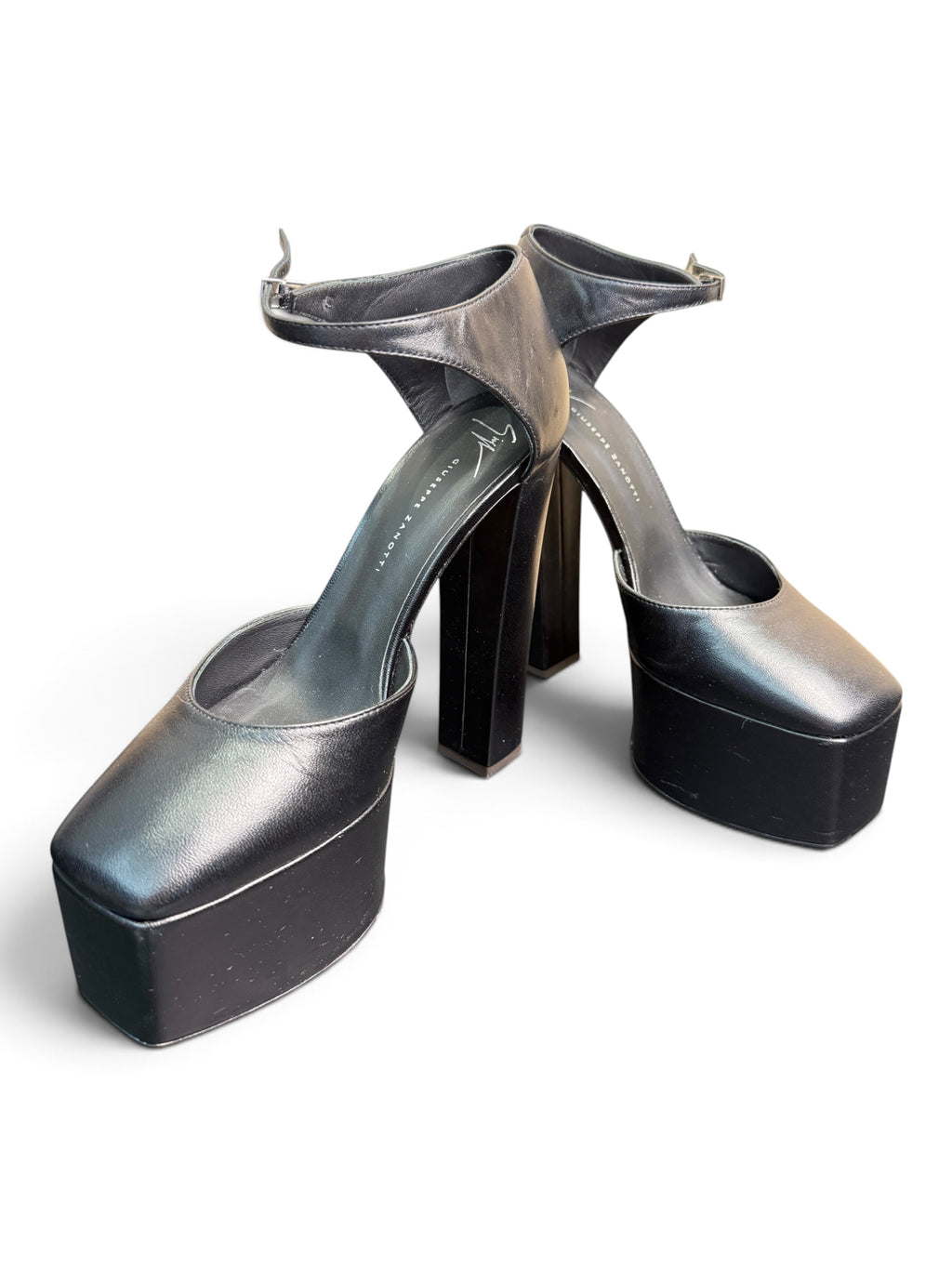 Giuseppe Zanotti Black Leather Platform Ankle Strap Pumps Size 39