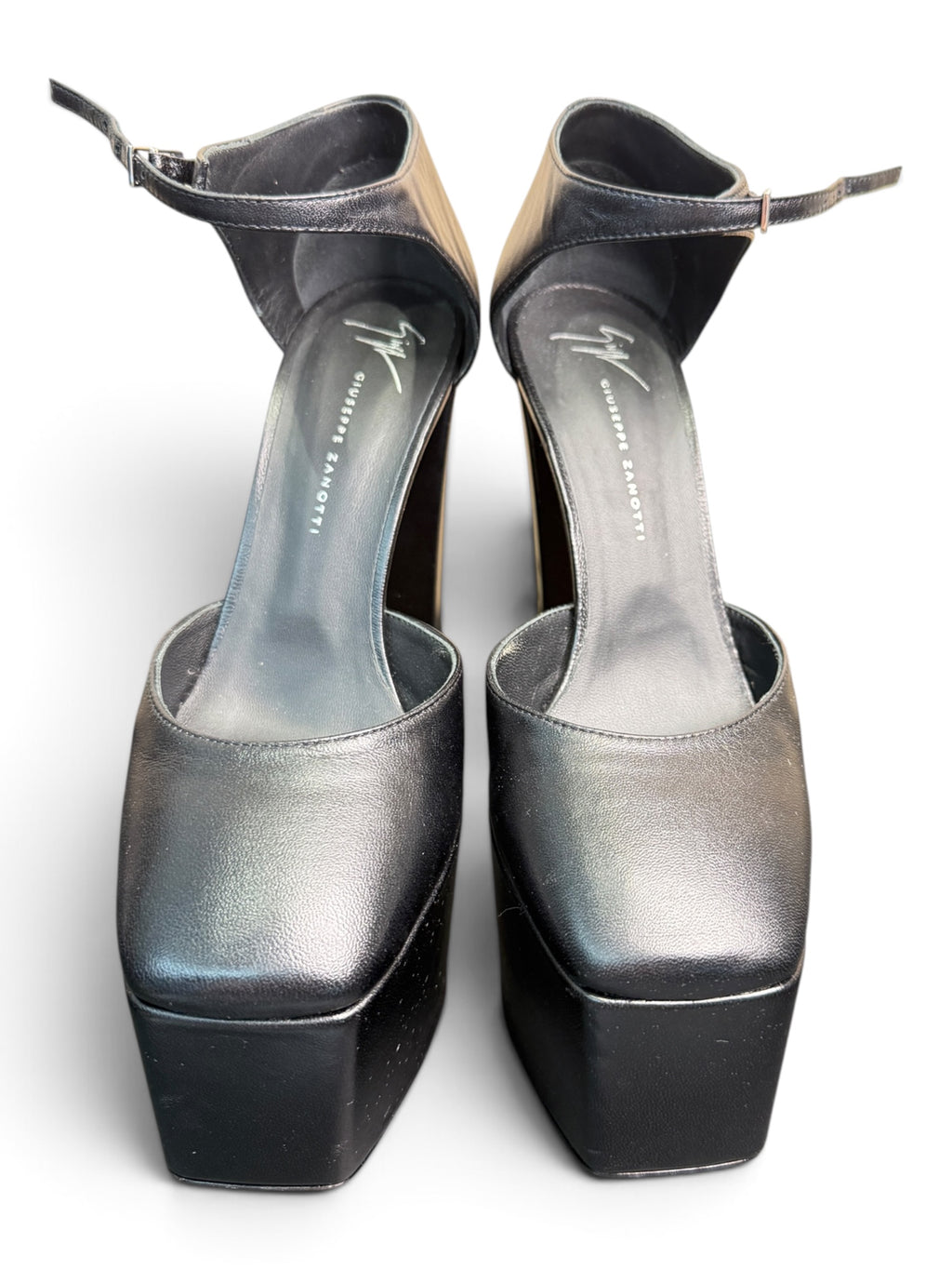 Giuseppe Zanotti Black Leather Platform Ankle Strap Pumps Size 39