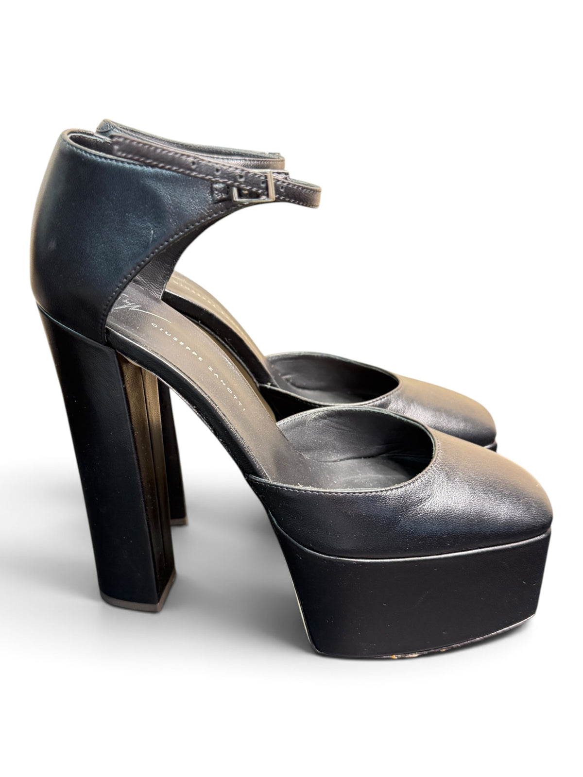 Giuseppe Zanotti Black Leather Platform Ankle Strap Pumps Size 39