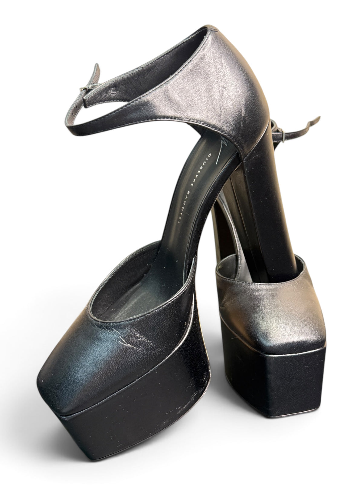 Giuseppe Zanotti Black Leather Platform Ankle Strap Pumps Size 39