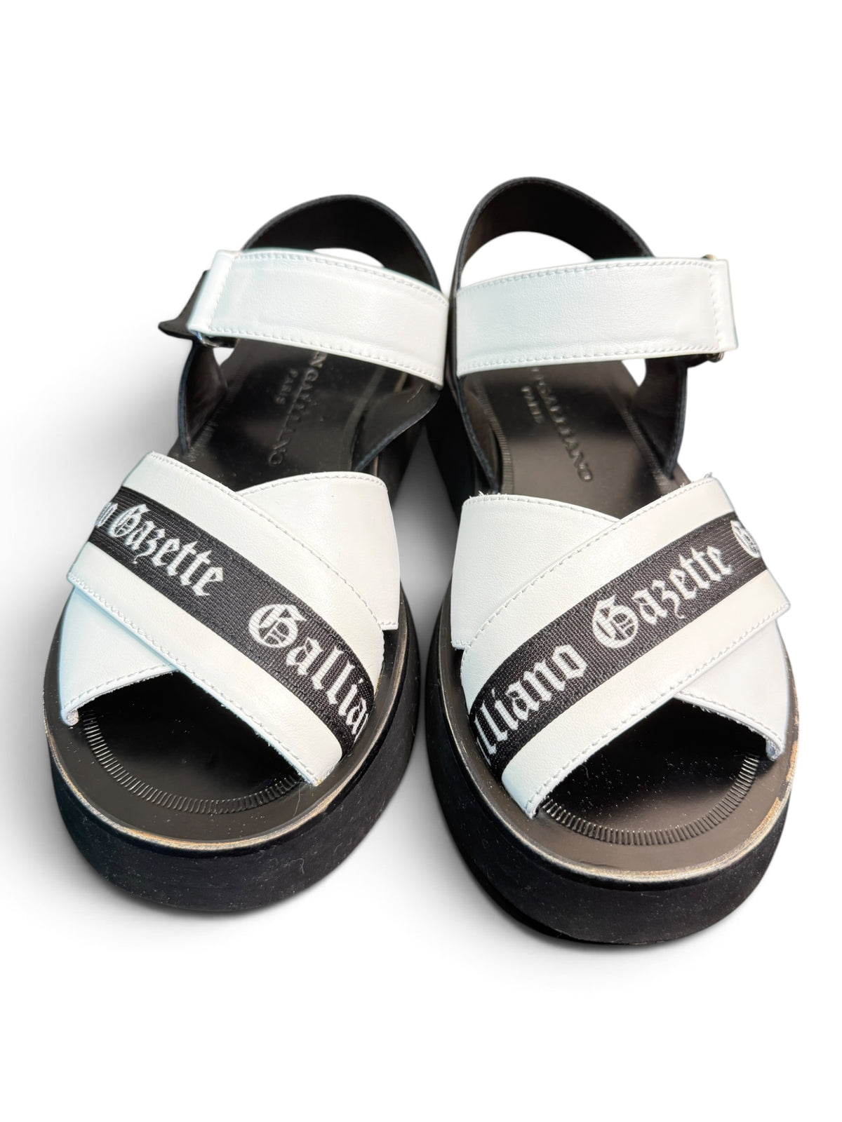 John Galliano Gazette Leather Platform Sandals White/Black Size EU 35