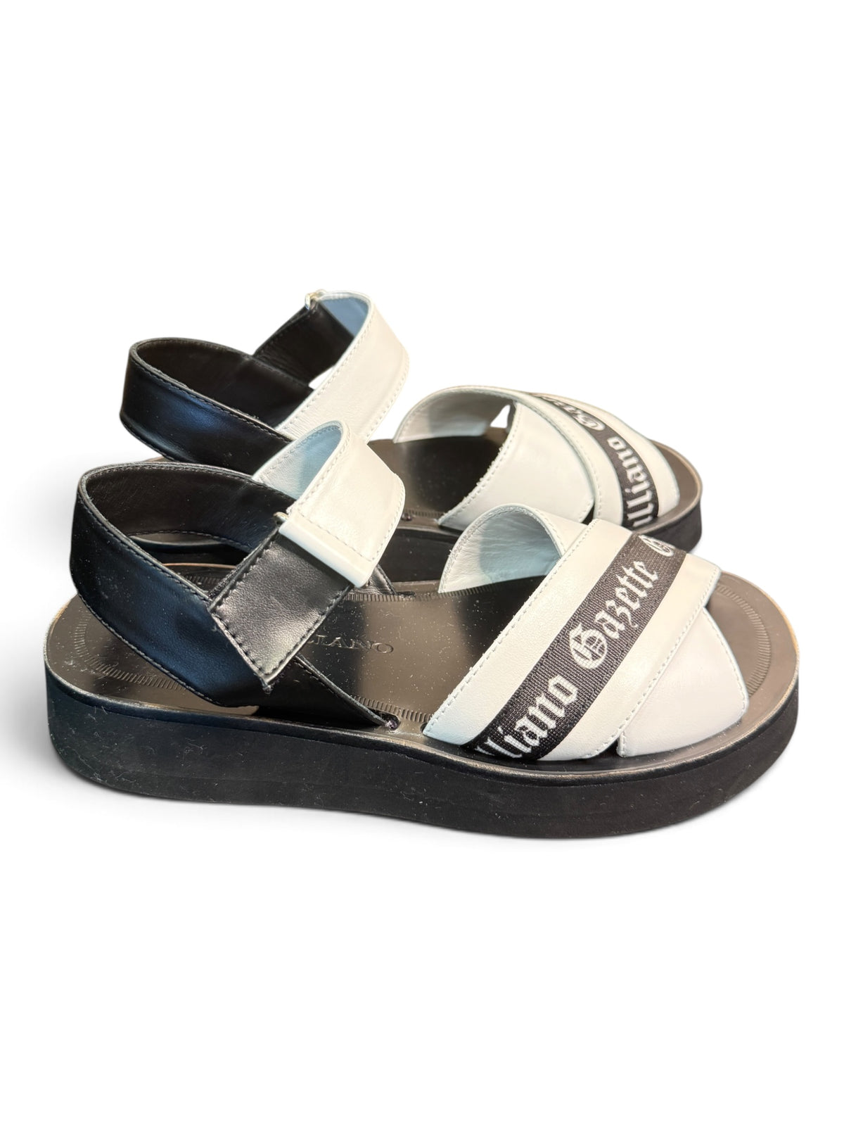 John Galliano Gazette Leather Platform Sandals White/Black Size EU 35
