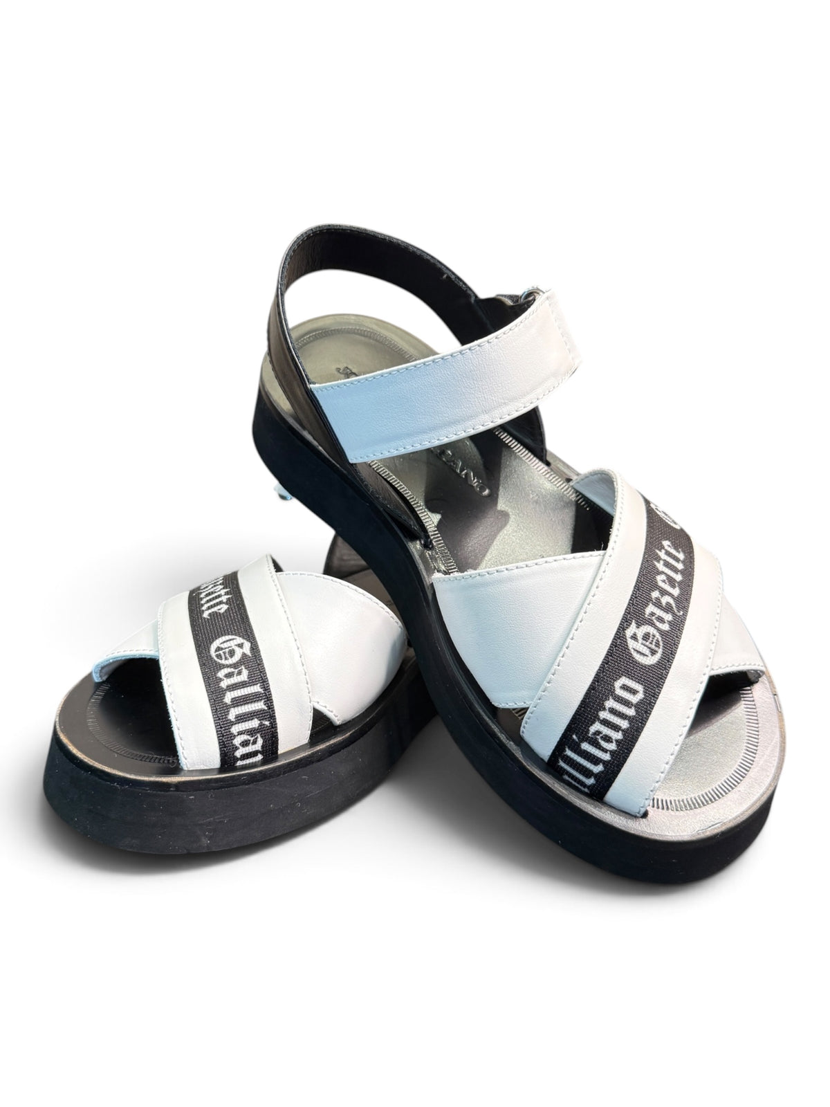 John Galliano Gazette Leather Platform Sandals White/Black Size EU 35