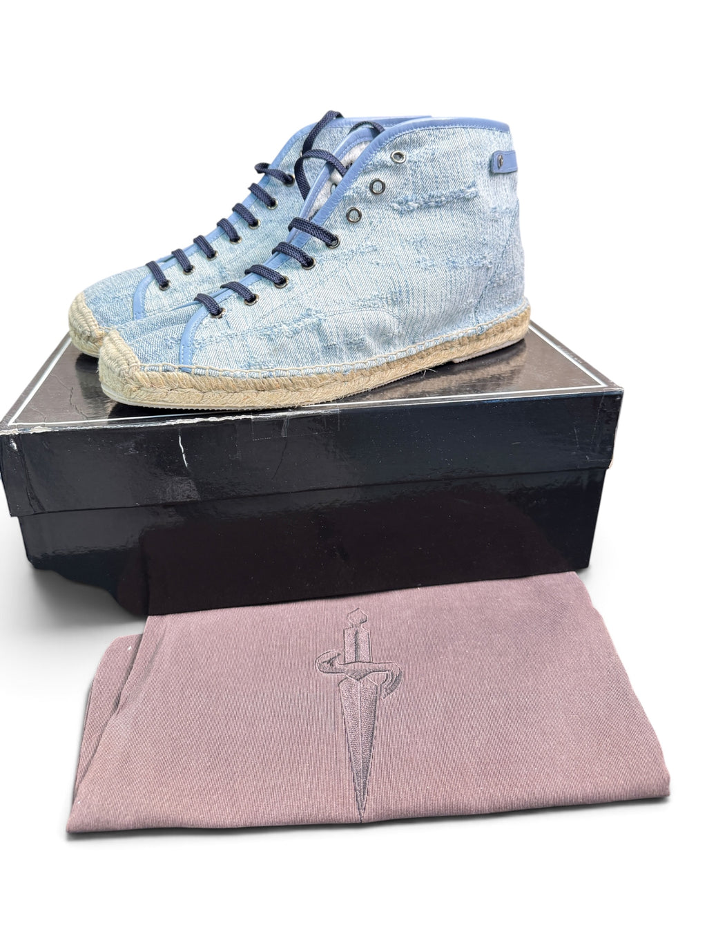 Cesare Paciotti PB301/27T Denim Stone Washed High-Top Espadrille Sneakers Size US Men's 10