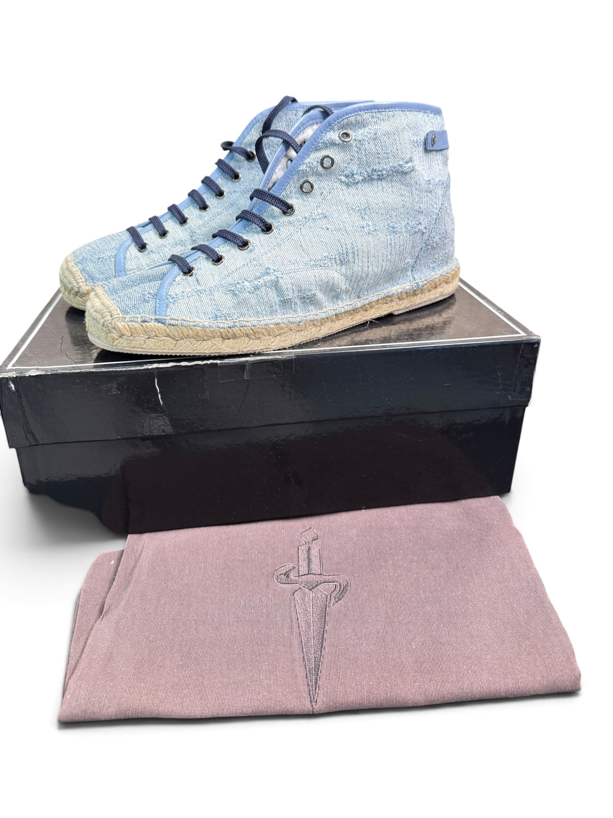 Cesare Paciotti PB301/27T Denim Stone Washed High-Top Espadrille Sneakers Size US Men's 10
