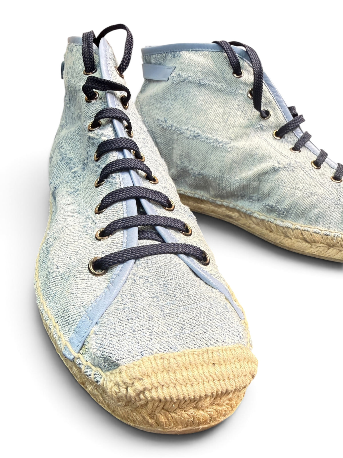 Cesare Paciotti PB301/27T Denim Stone Washed High-Top Espadrille Sneakers Size US Men's 10