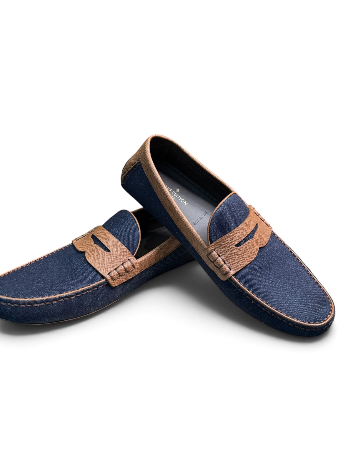 Louis Vuitton Men's Denim & Leather Driver Moccasins Navy/Brown Size US 10