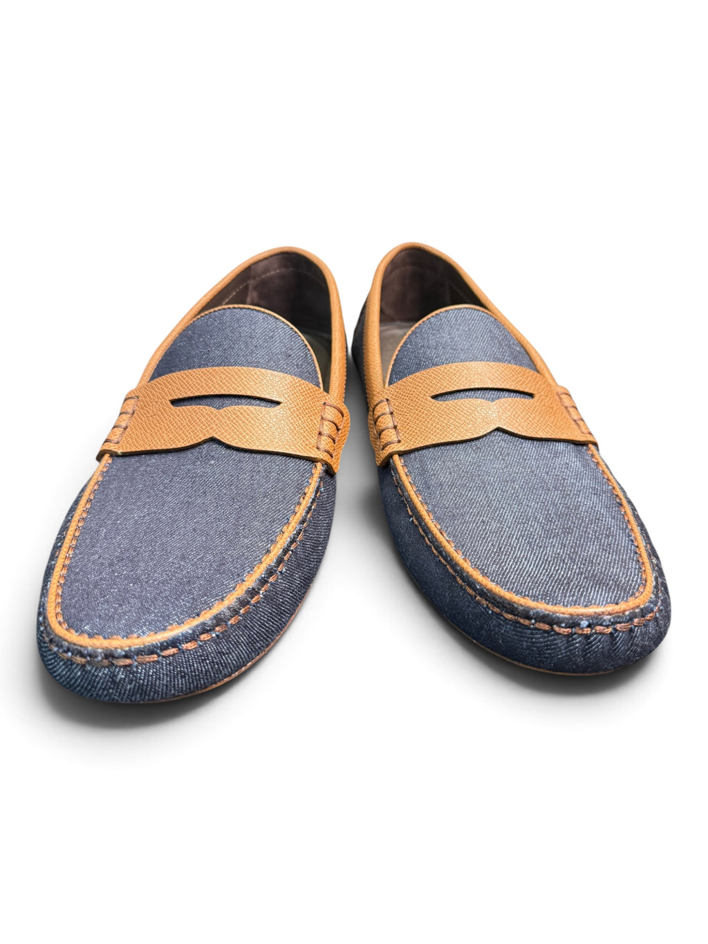 Louis Vuitton Men's Denim & Leather Driver Moccasins Navy/Brown Size US 10