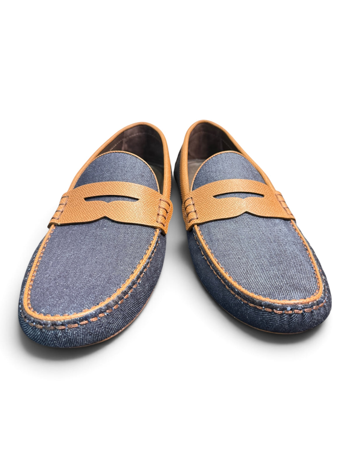Louis Vuitton Men's Denim & Leather Driver Moccasins Navy/Brown Size US 10