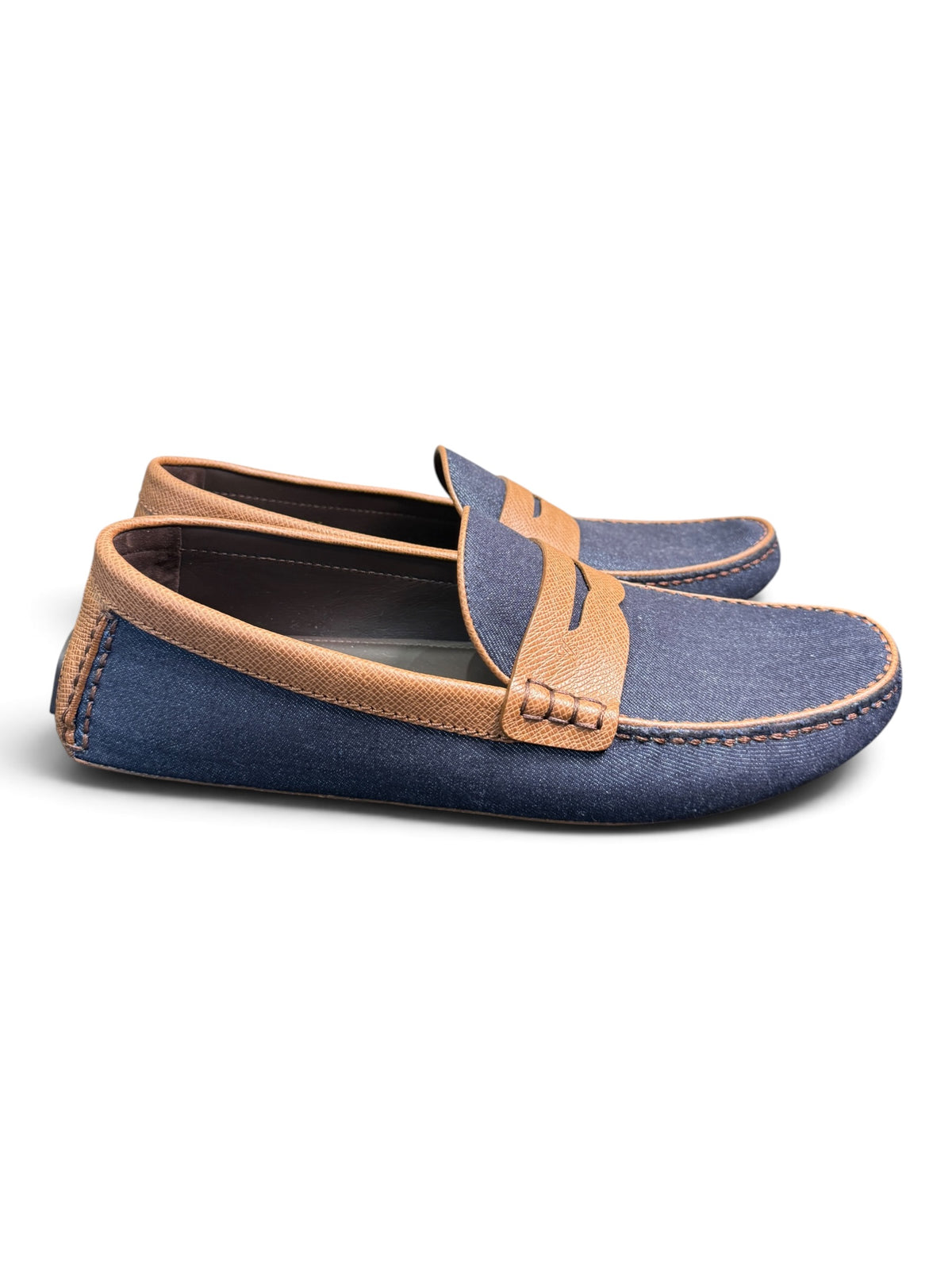 Louis Vuitton Men's Denim & Leather Driver Moccasins Navy/Brown Size US 10