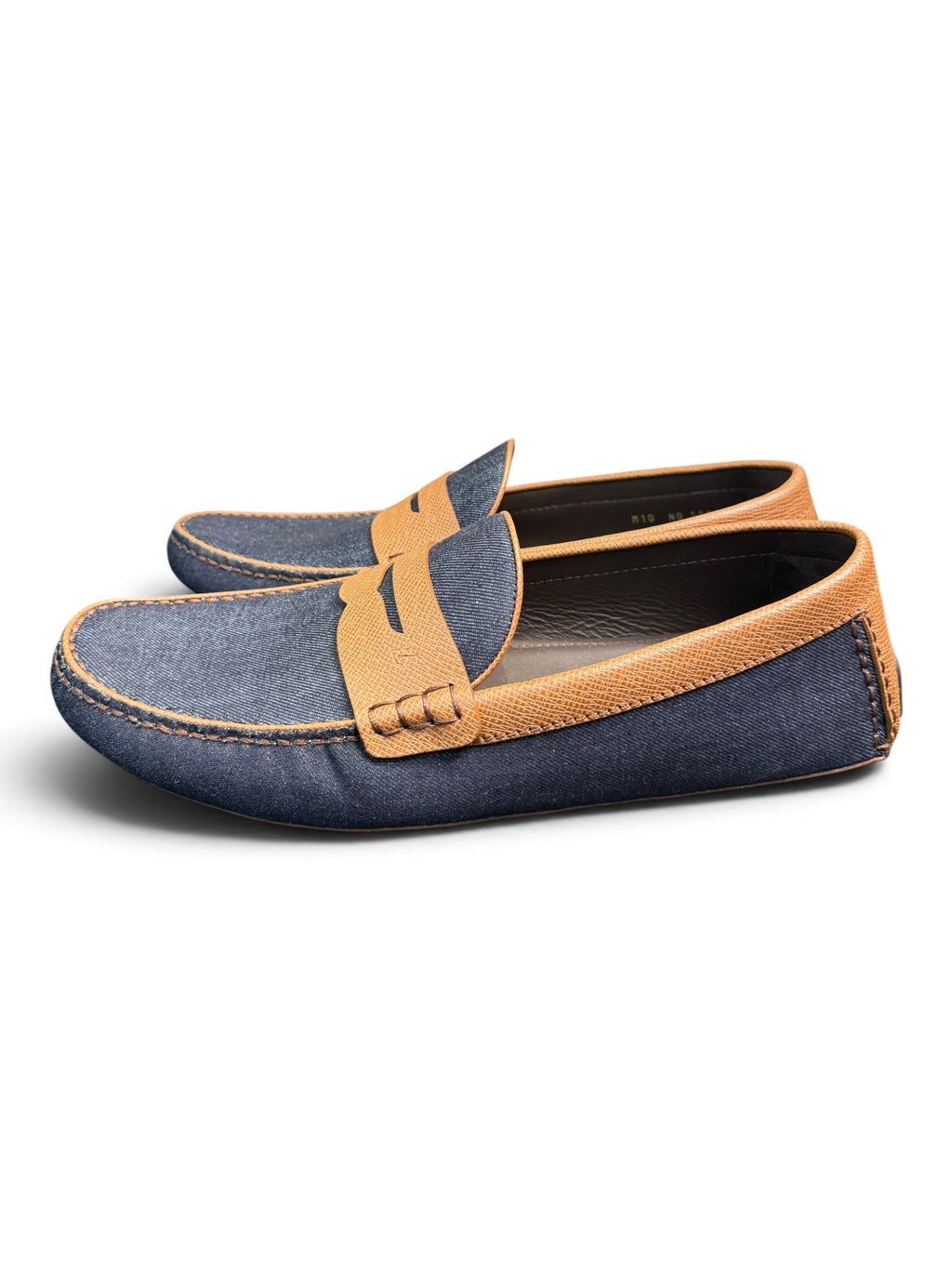 Louis Vuitton Men's Denim & Leather Driver Moccasins Navy/Brown Size US 10