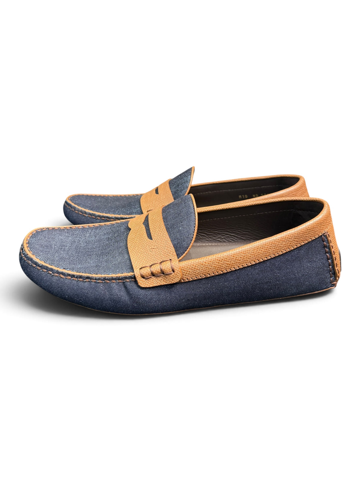 Louis Vuitton Men's Denim & Leather Driver Moccasins Navy/Brown Size US 10