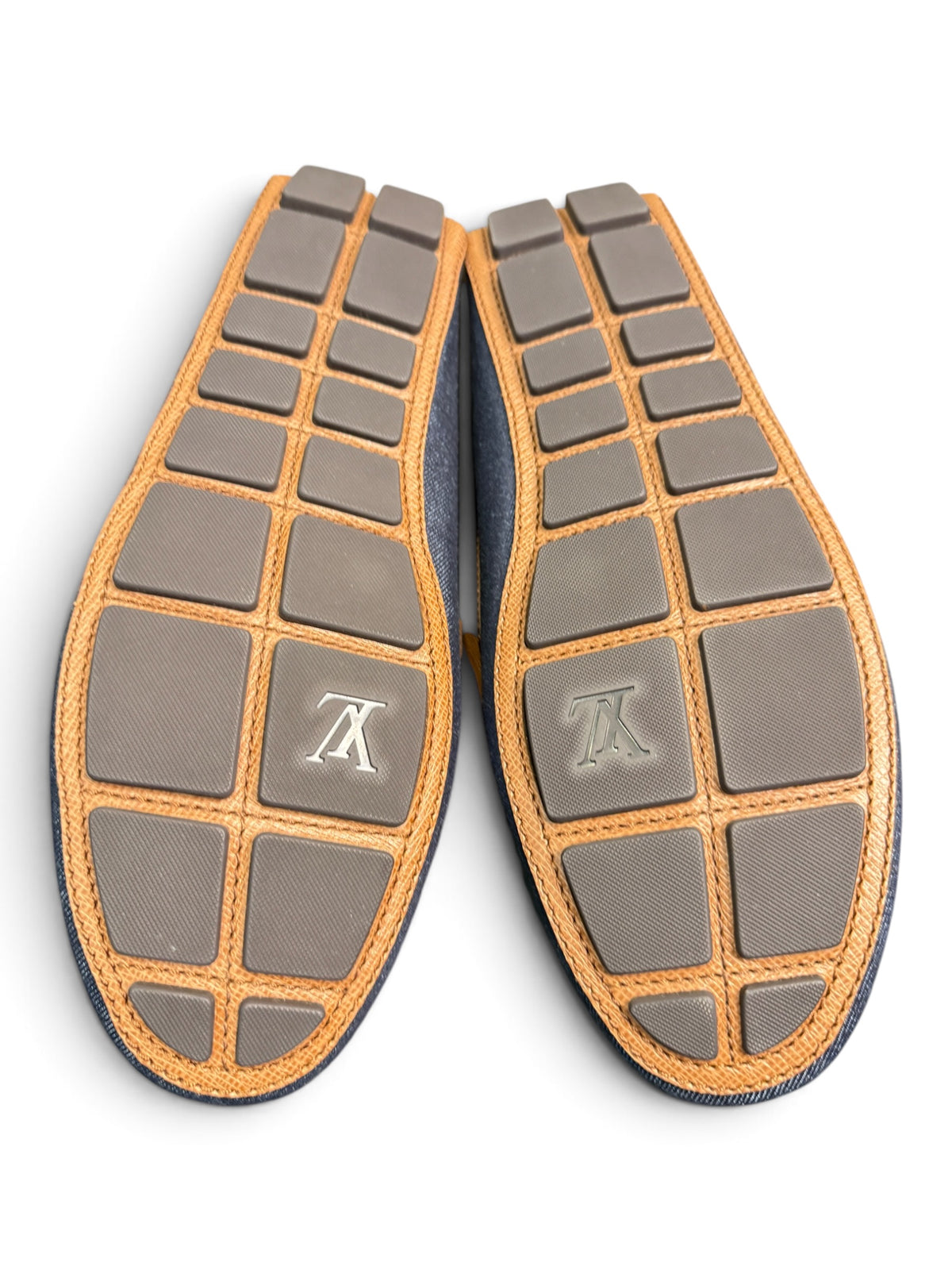 Louis Vuitton Men's Denim & Leather Driver Moccasins Navy/Brown Size US 10