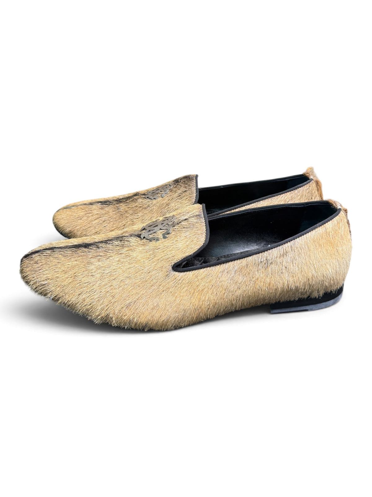 Roberto Cavalli Hair-On Goatskin Smoking Slippers Loafers Size EU 44