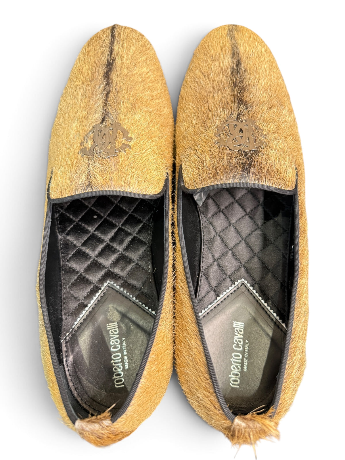 Roberto Cavalli Hair-On Goatskin Smoking Slippers Loafers Size EU 44