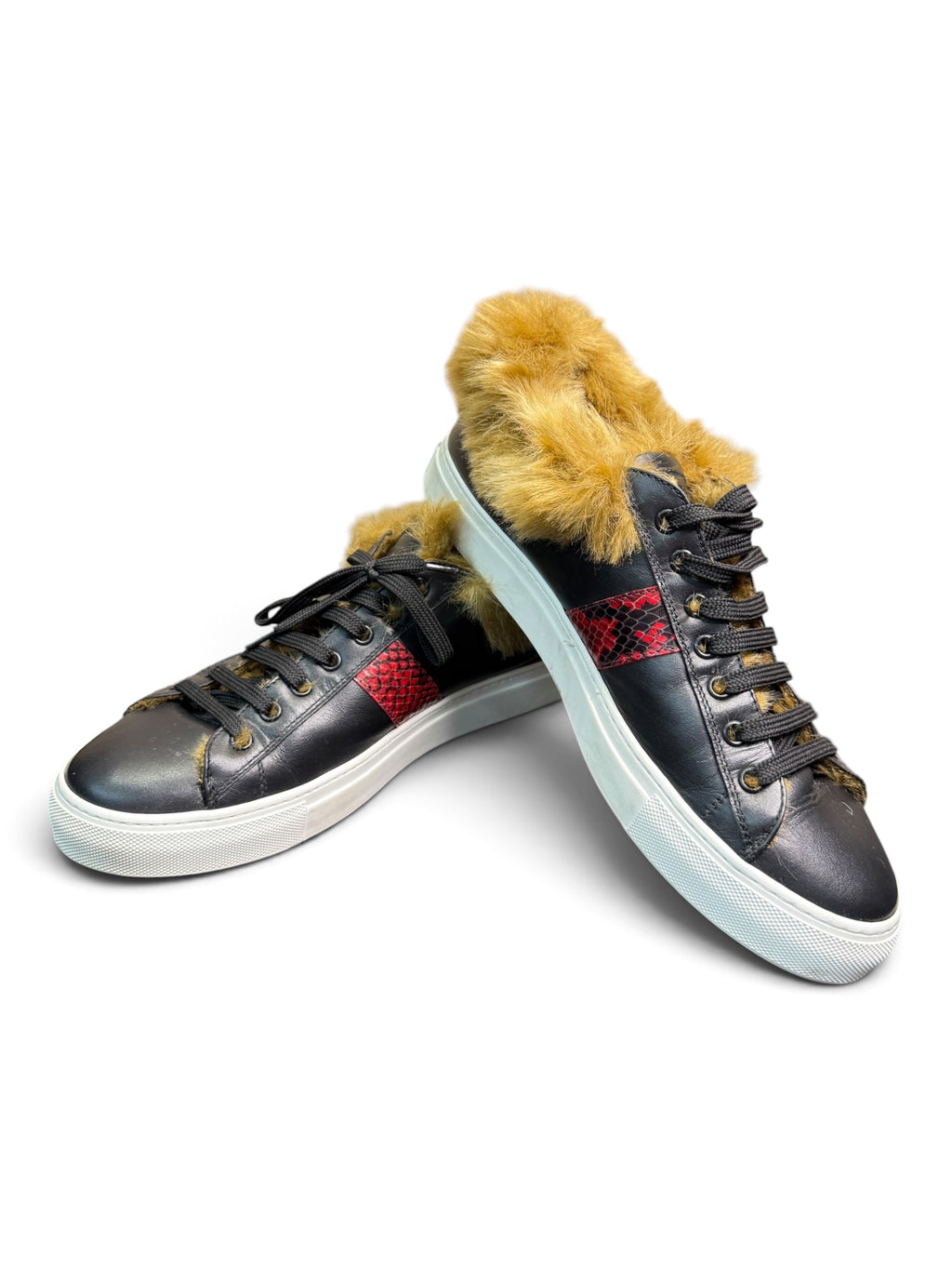 Roberto Cavalli RC100 C Leather Sneakers with Dyed Fur Trim Size EU 43.5