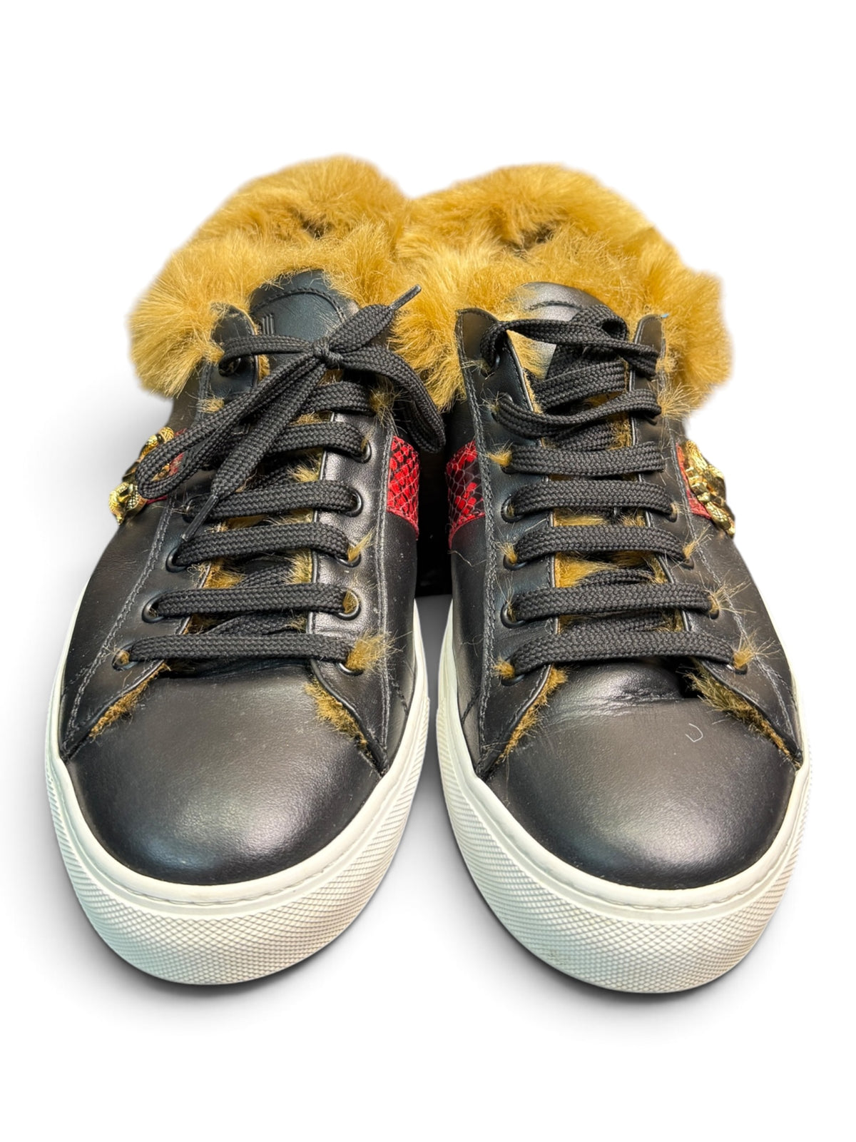 Roberto Cavalli RC100 C Leather Sneakers with Dyed Fur Trim Size EU 43.5