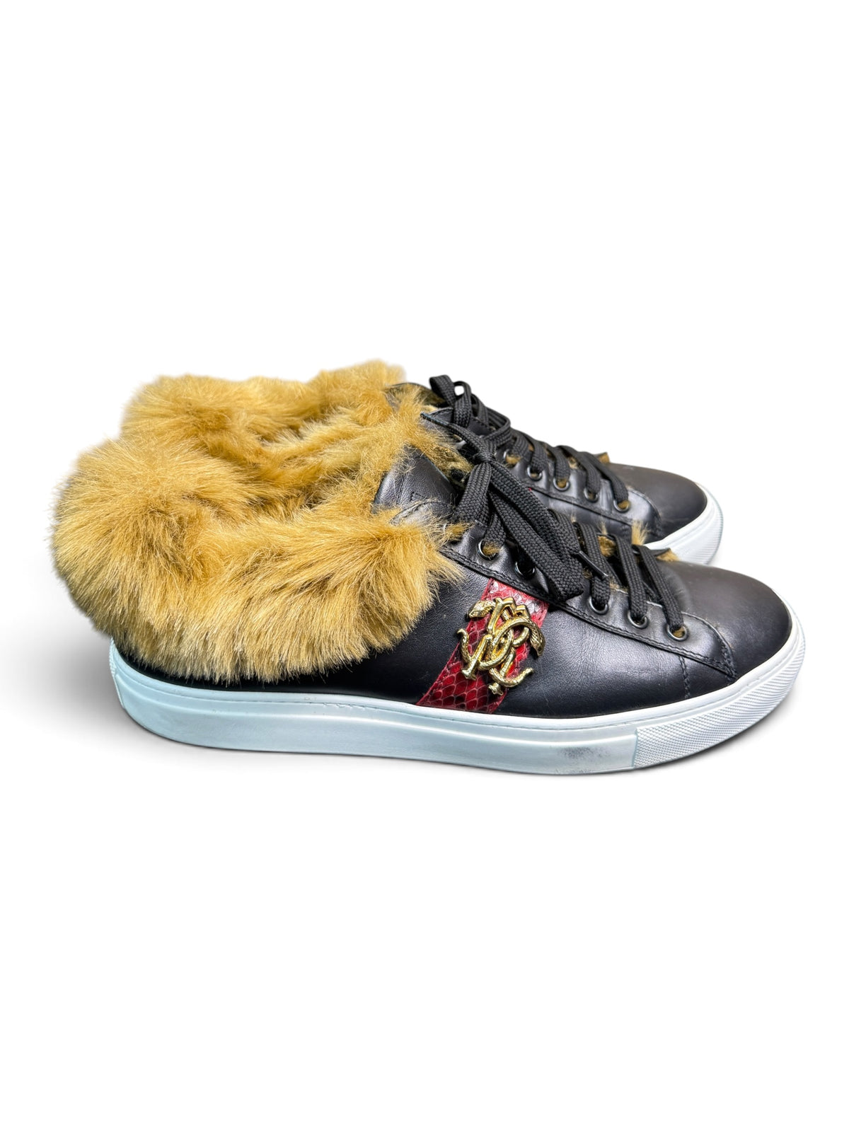 Roberto Cavalli RC100 C Leather Sneakers with Dyed Fur Trim Size EU 43.5