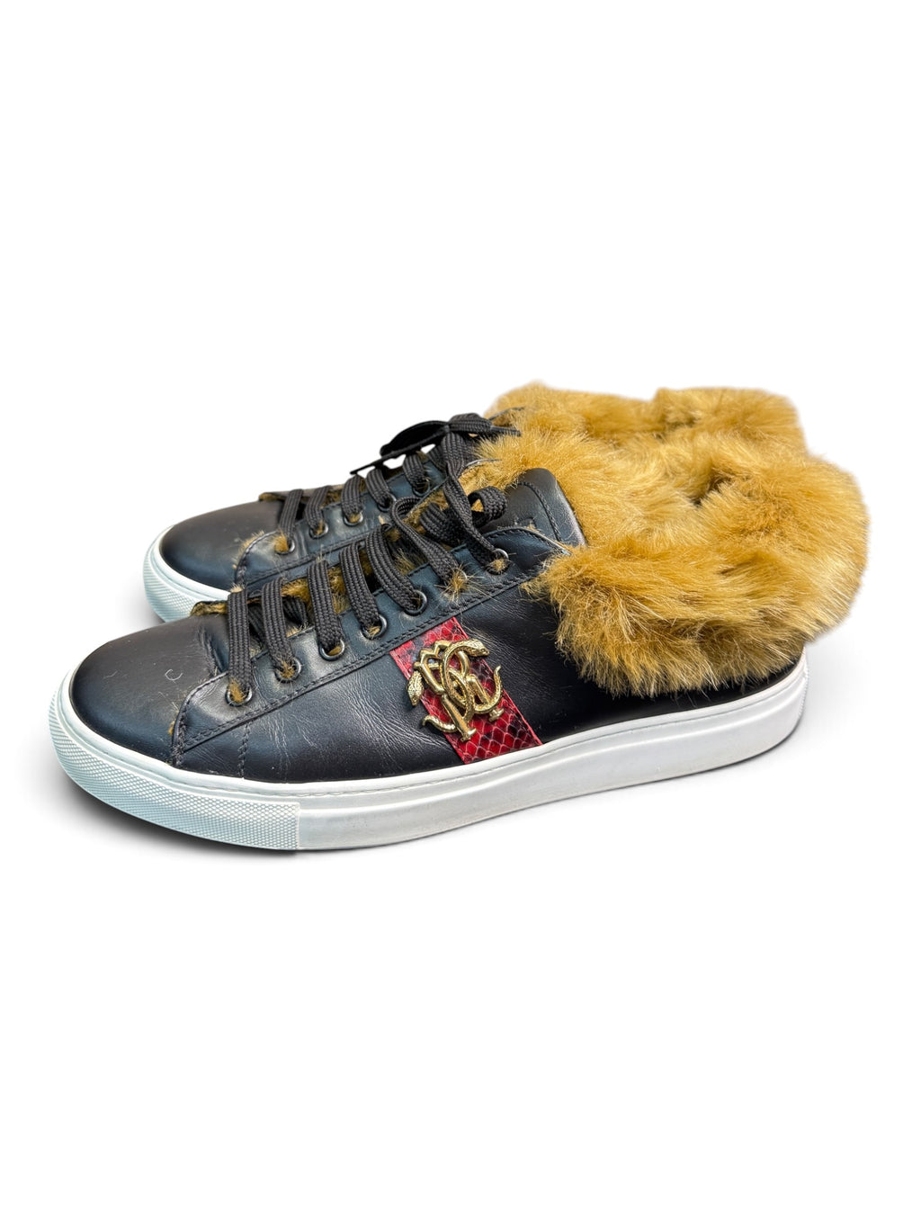 Roberto Cavalli RC100 C Leather Sneakers with Dyed Fur Trim Size EU 43.5