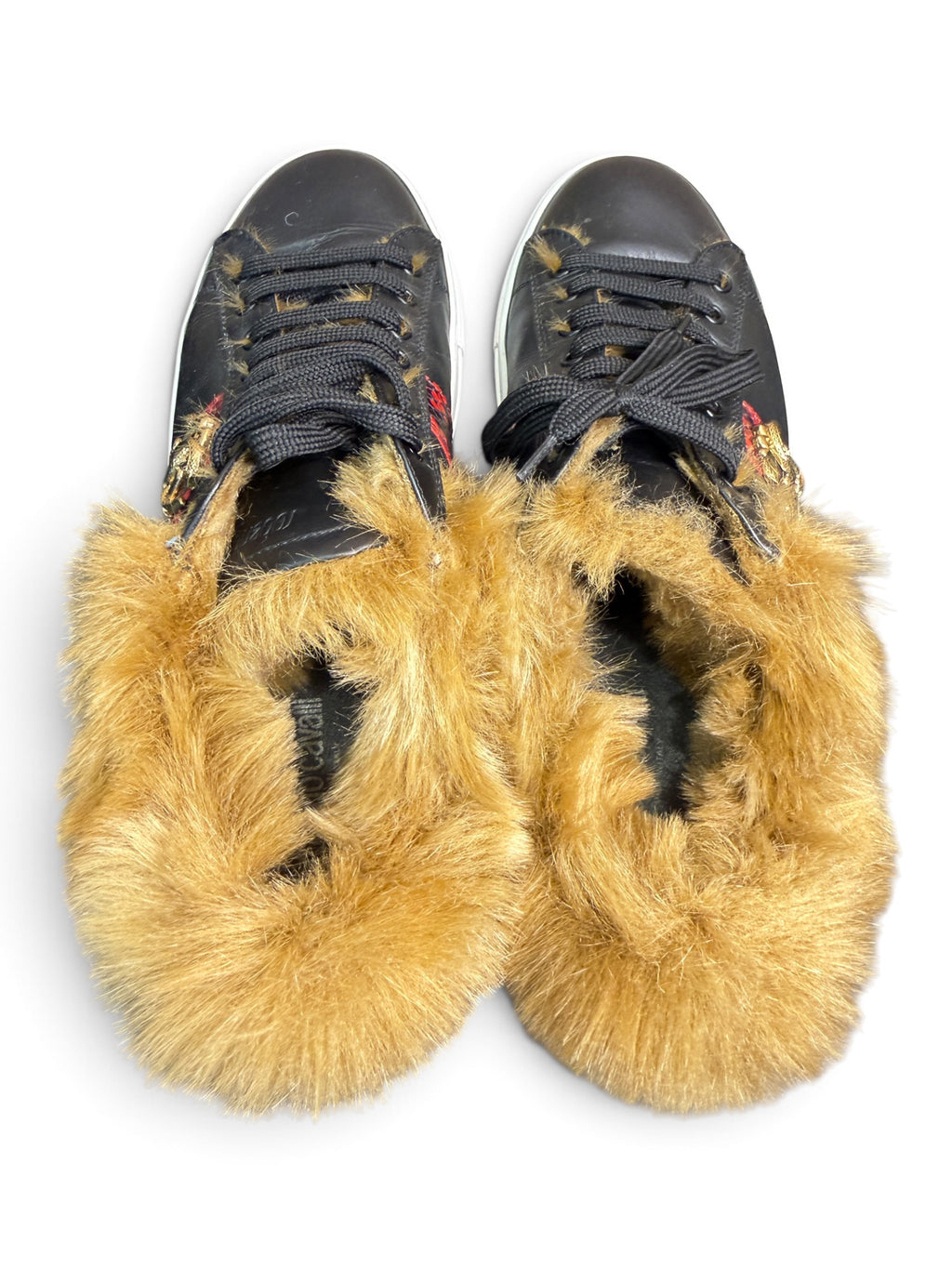 Roberto Cavalli RC100 C Leather Sneakers with Dyed Fur Trim Size EU 43.5