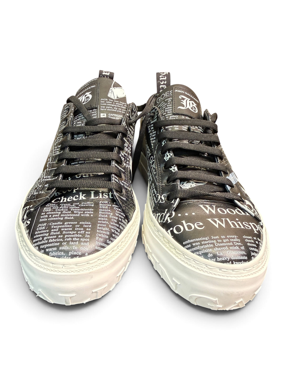 John Galliano Paris Gazette Newspaper Print Leather Sneakers Size EU 40