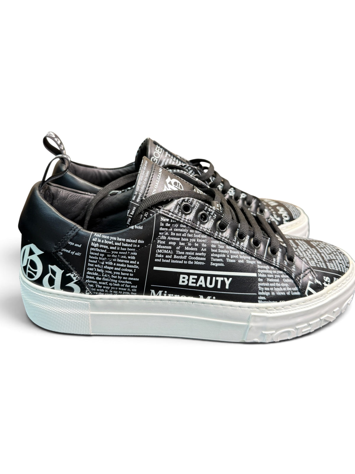 John Galliano Paris Gazette Newspaper Print Leather Sneakers Size EU 40