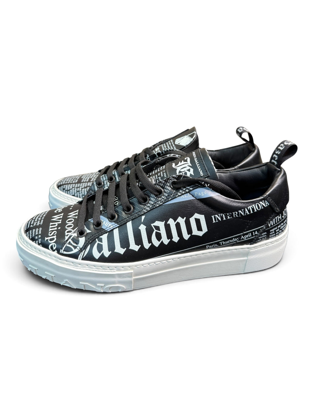 John Galliano Paris Gazette Newspaper Print Leather Sneakers Size EU 40