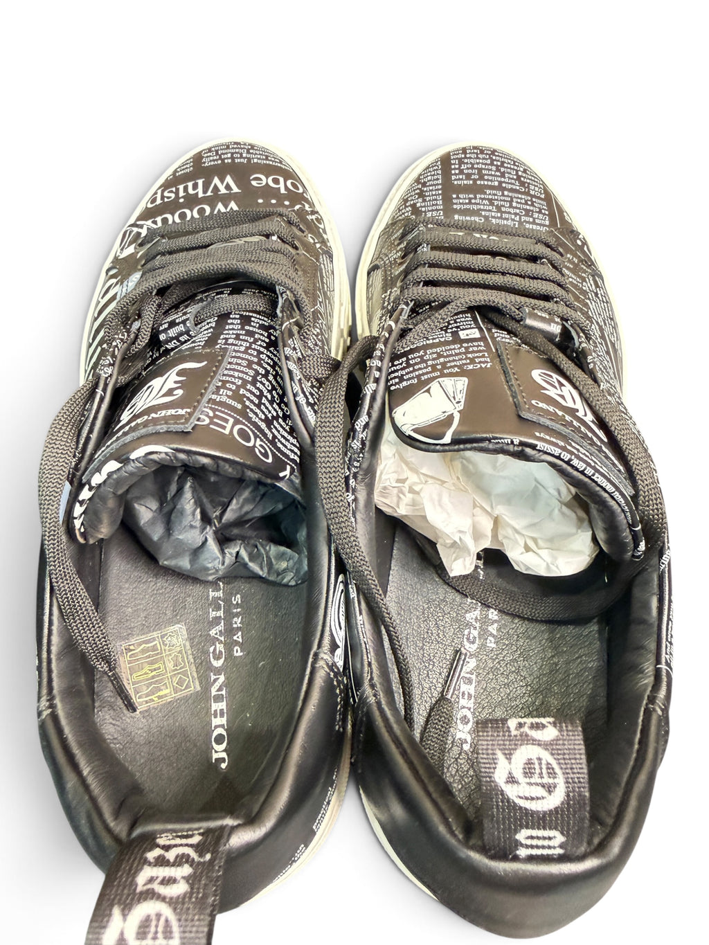 John Galliano Paris Gazette Newspaper Print Leather Sneakers Size EU 40