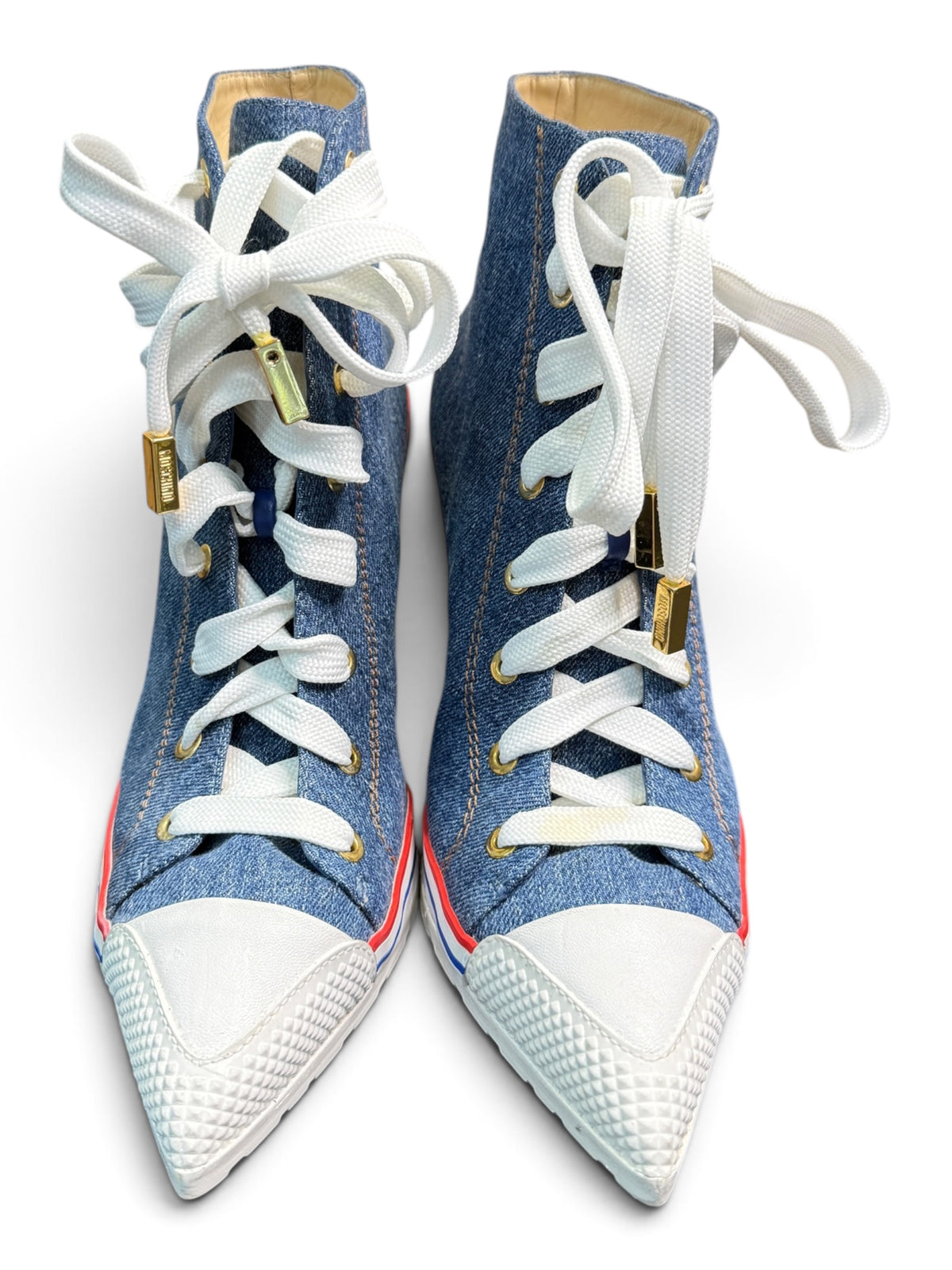 Moschino Couture Denim Lace-Up High Heel Sneaker Boots Size EU 40
