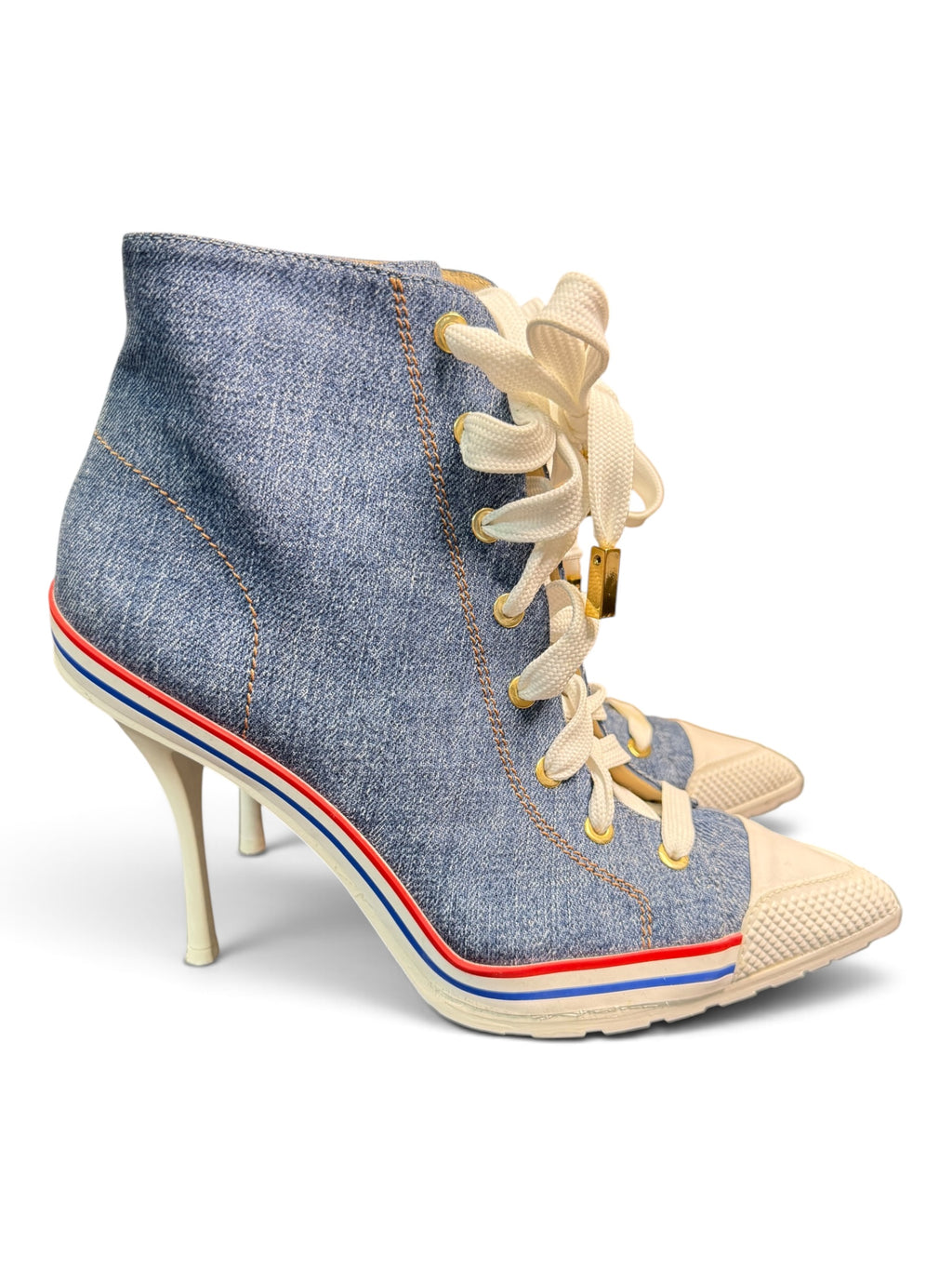 Moschino Couture Denim Lace-Up High Heel Sneaker Boots Size EU 40