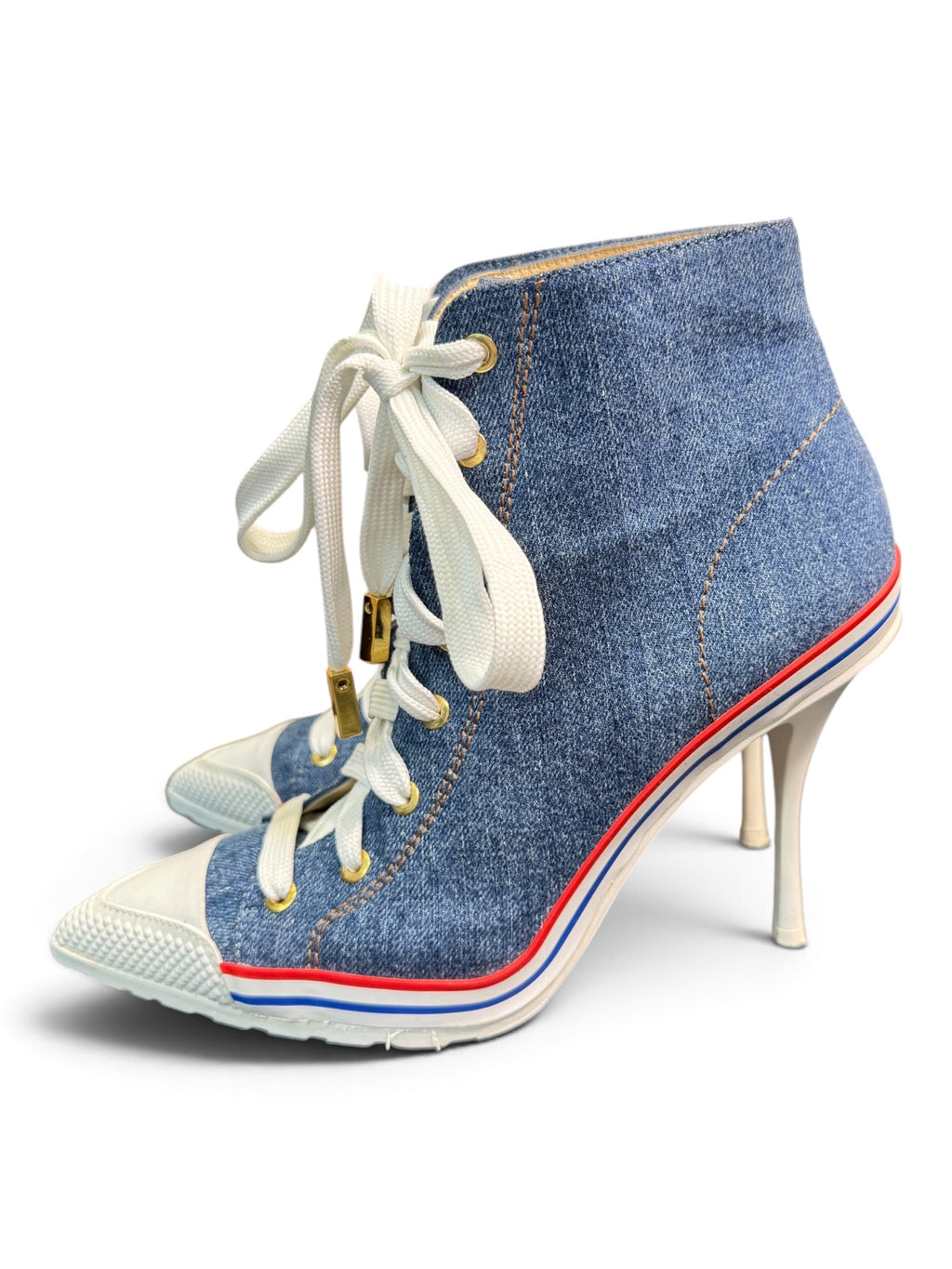 Moschino Couture Denim Lace-Up High Heel Sneaker Boots Size EU 40