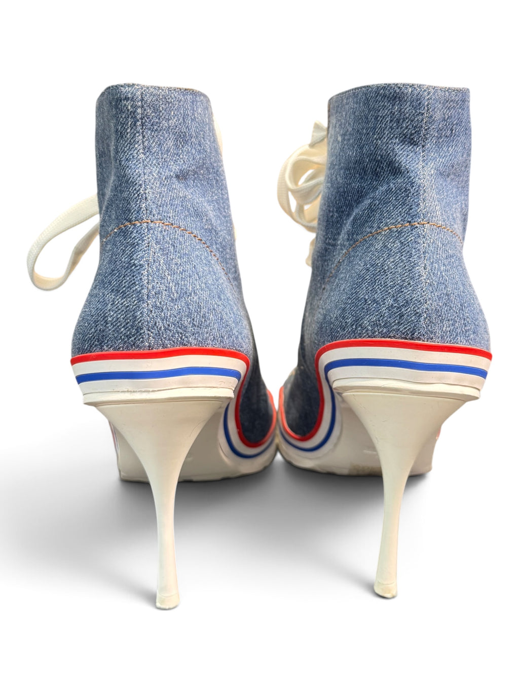 Moschino Couture Denim Lace-Up High Heel Sneaker Boots Size EU 40