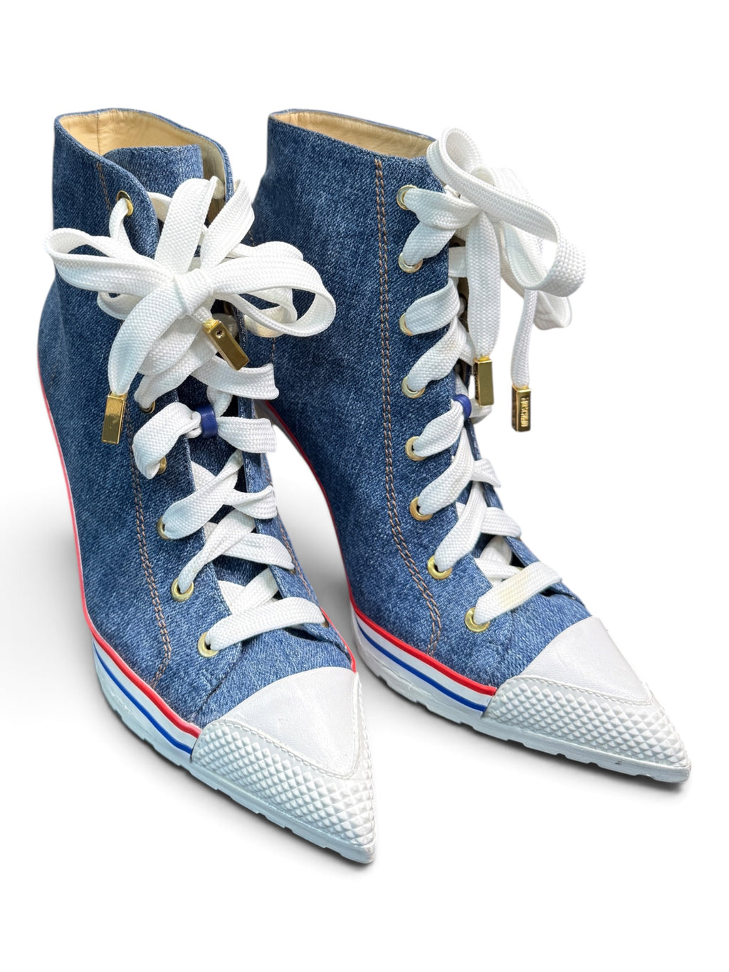 Moschino Couture Denim Lace-Up High Heel Sneaker Boots Size EU 40