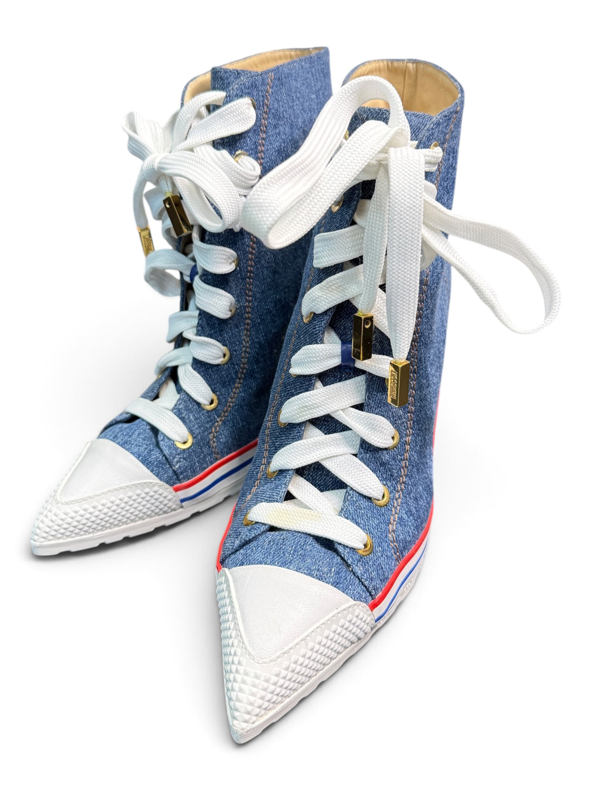 Moschino Couture Denim Lace-Up High Heel Sneaker Boots Size EU 40