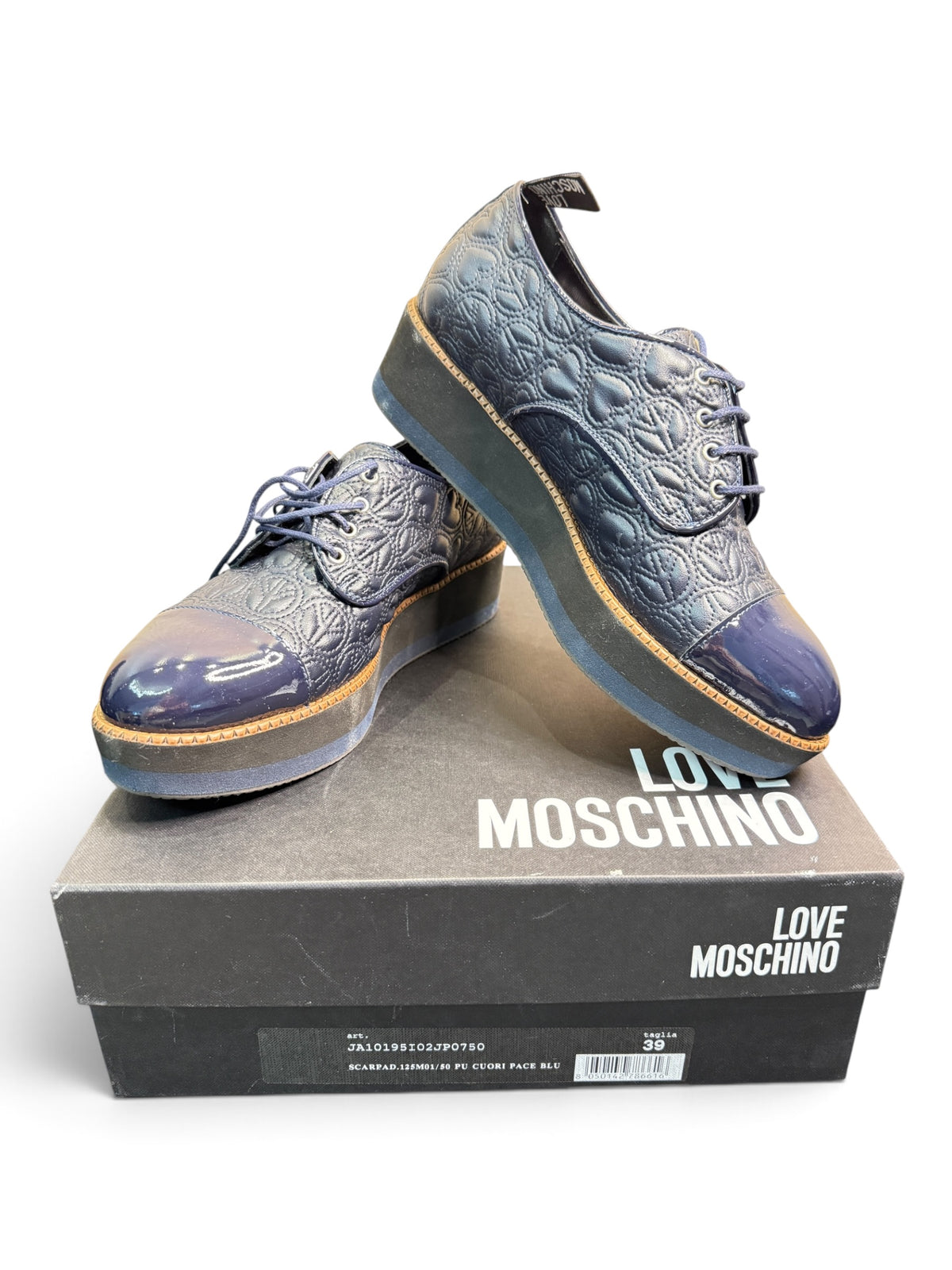Love Moschino Quilted Platform Oxford Shoes Navy Size EU 39
