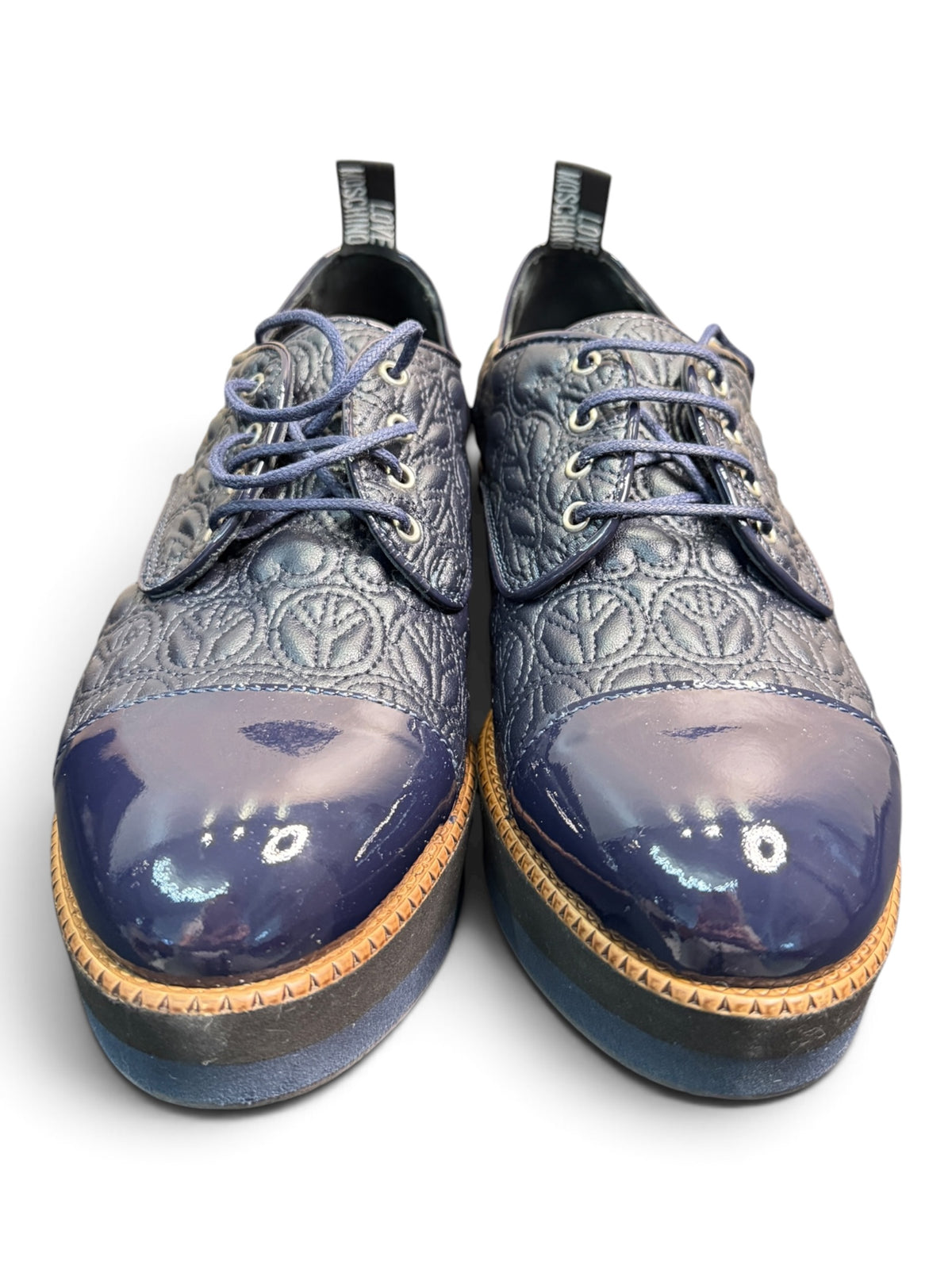 Love Moschino Quilted Platform Oxford Shoes Navy Size EU 39