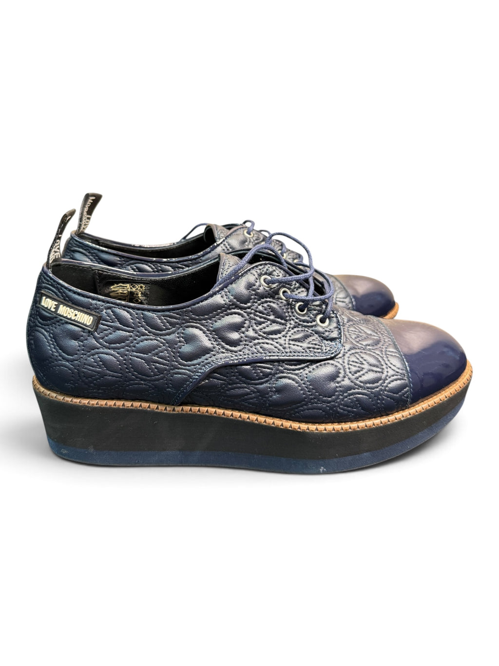 Love Moschino Quilted Platform Oxford Shoes Navy Size EU 39