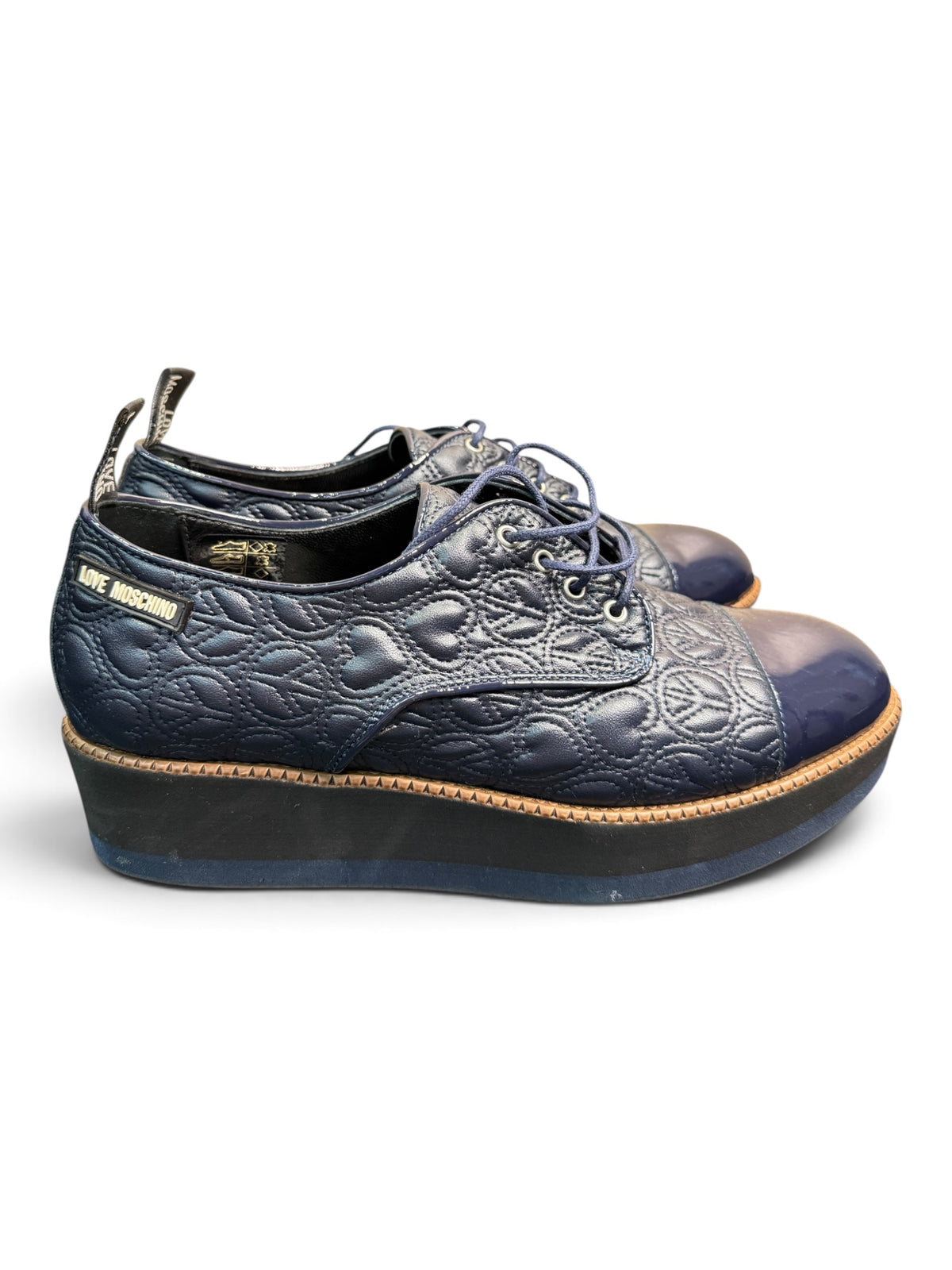 Love Moschino Quilted Platform Oxford Shoes Navy Size EU 39