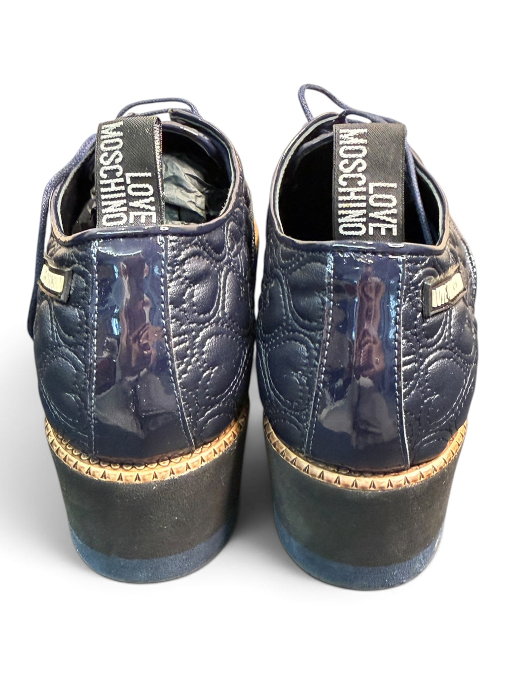 Love Moschino Quilted Platform Oxford Shoes Navy Size EU 39