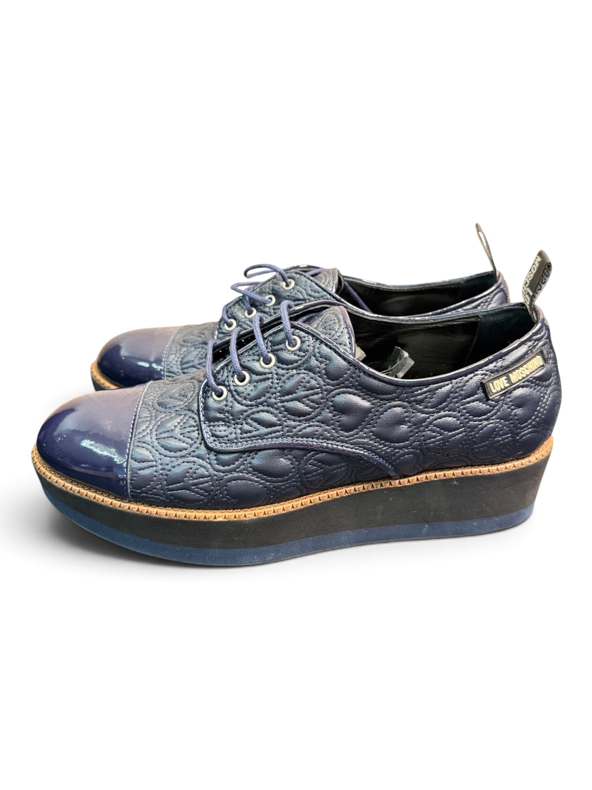 Love Moschino Quilted Platform Oxford Shoes Navy Size EU 39