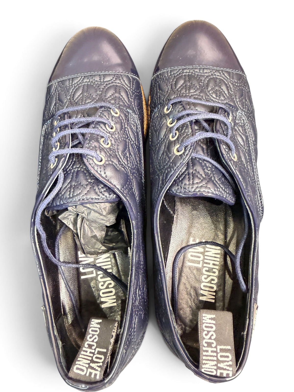 Love Moschino Quilted Platform Oxford Shoes Navy Size EU 39