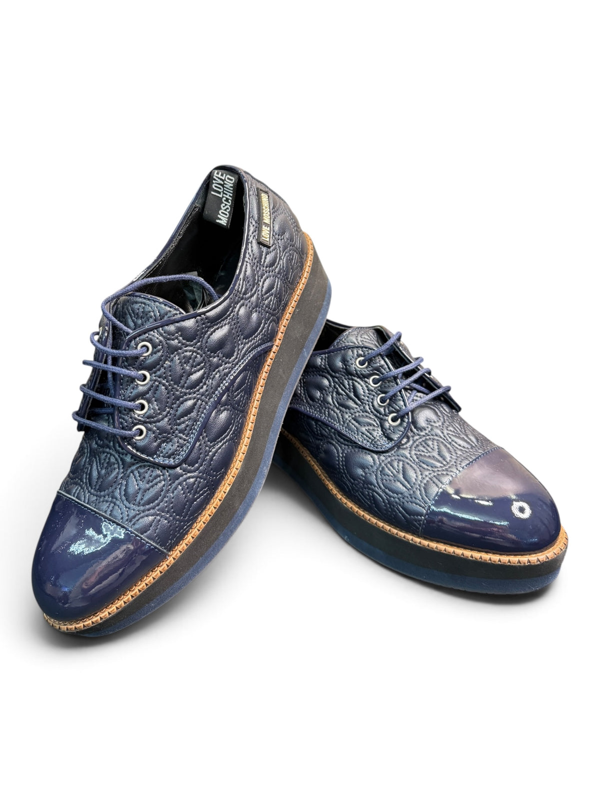 Love Moschino Quilted Platform Oxford Shoes Navy Size EU 39