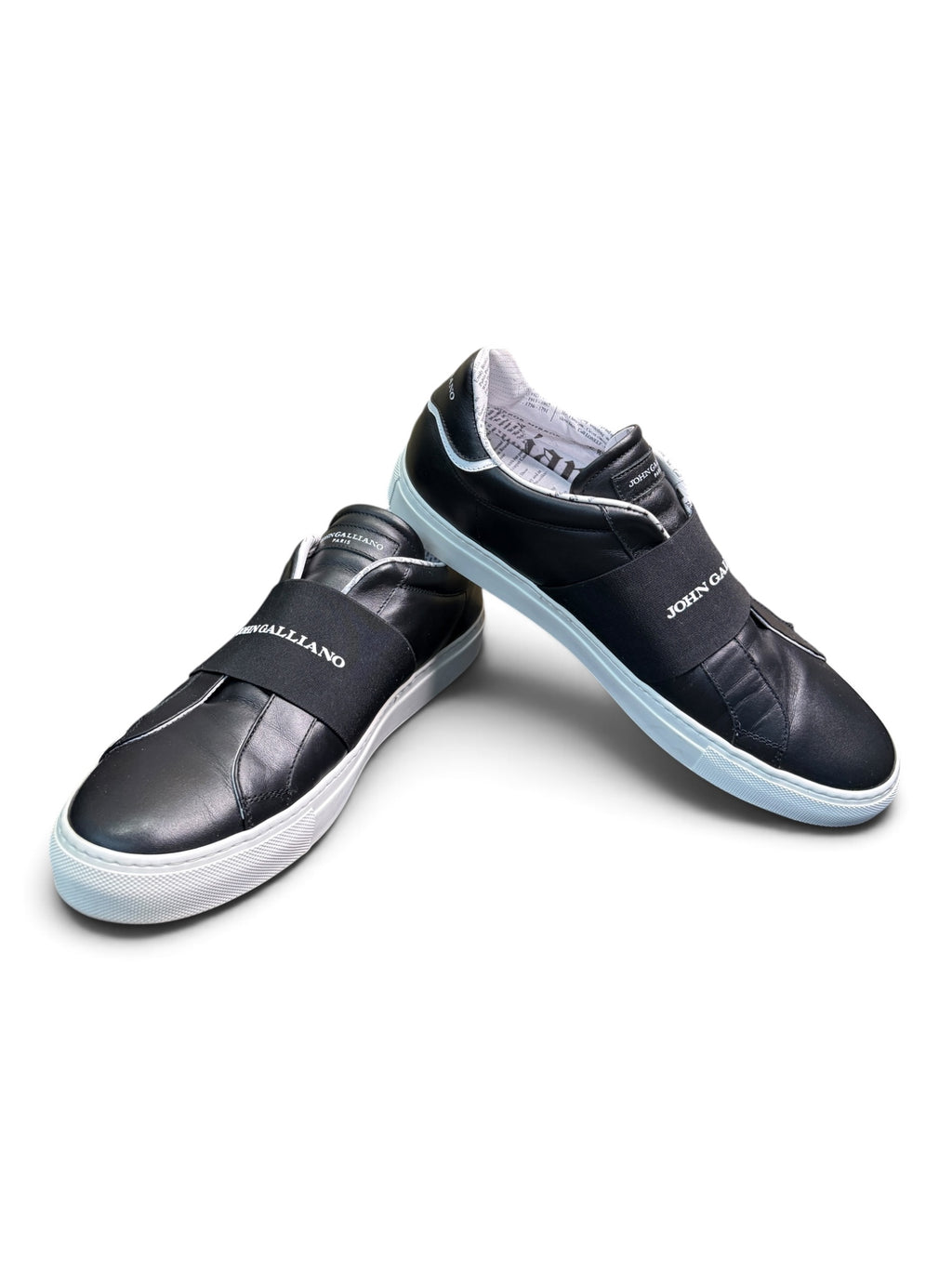 John Galliano Paris Leather Slip-On Sneakers with Logo Strap Size EU 43.5