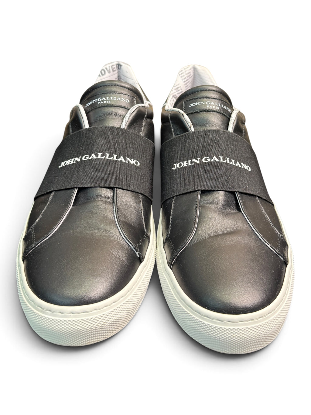 John Galliano Paris Leather Slip-On Sneakers with Logo Strap Size EU 43.5