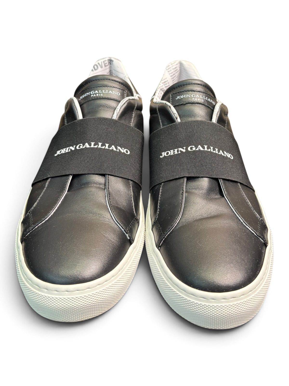 John Galliano Paris Leather Slip-On Sneakers with Logo Strap Size EU 43.5