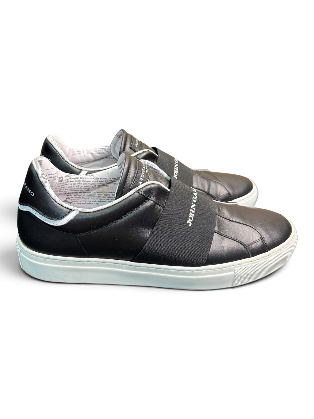 John Galliano Paris Leather Slip-On Sneakers with Logo Strap Size EU 43.5