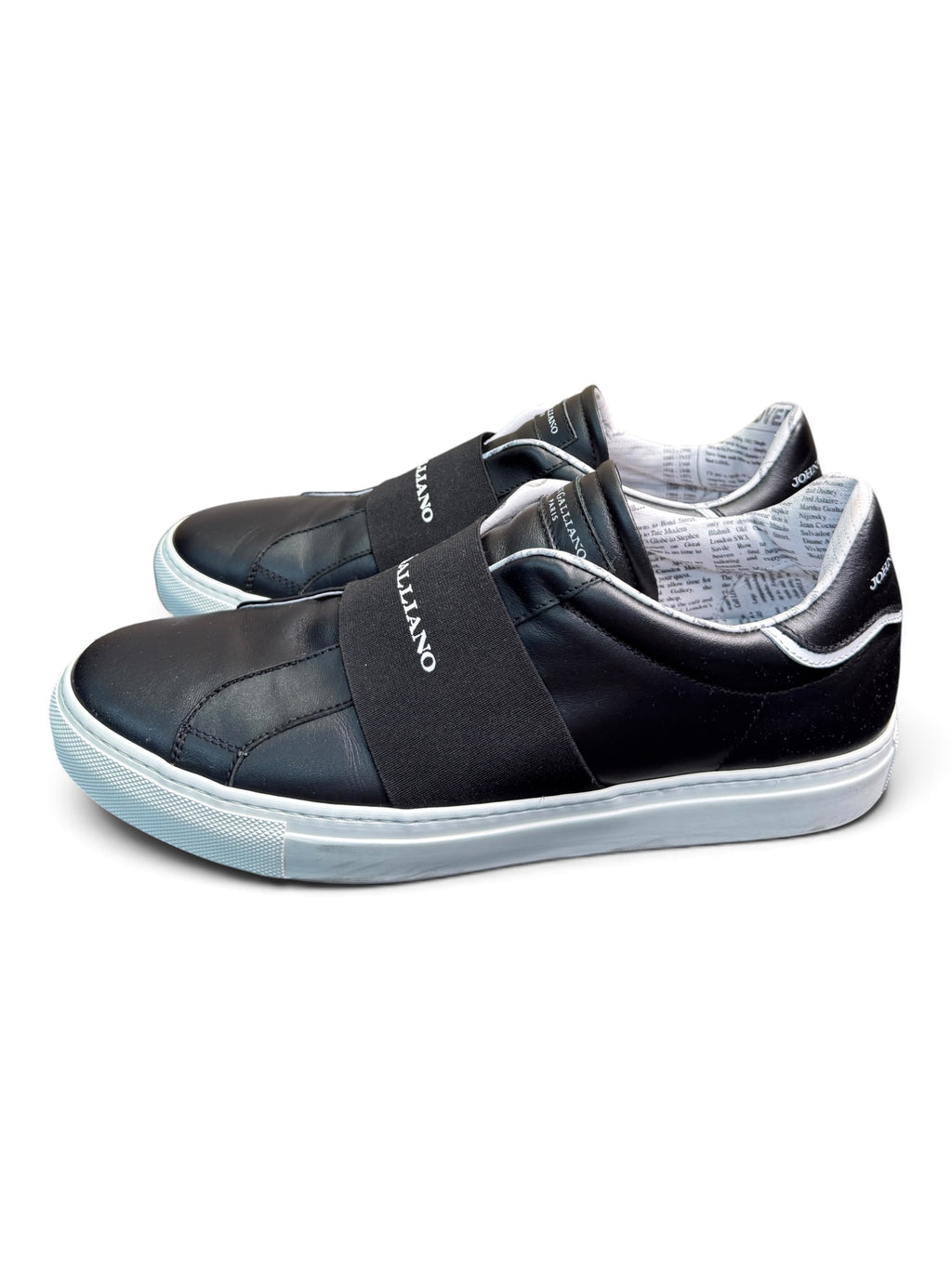John Galliano Paris Leather Slip-On Sneakers with Logo Strap Size EU 43.5