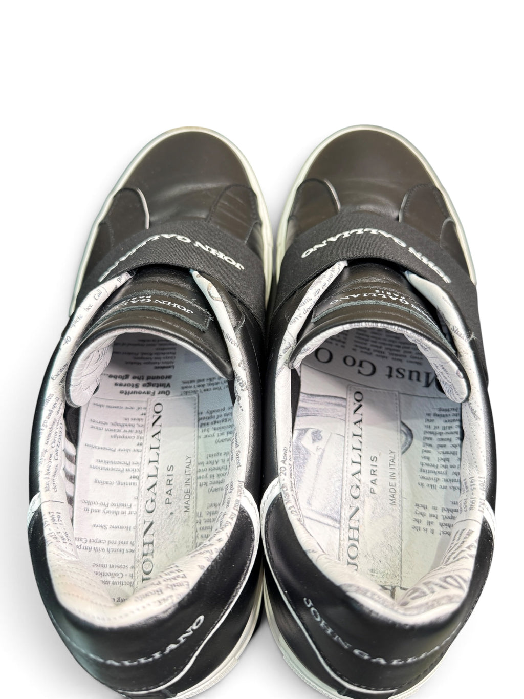 John Galliano Paris Leather Slip-On Sneakers with Logo Strap Size EU 43.5