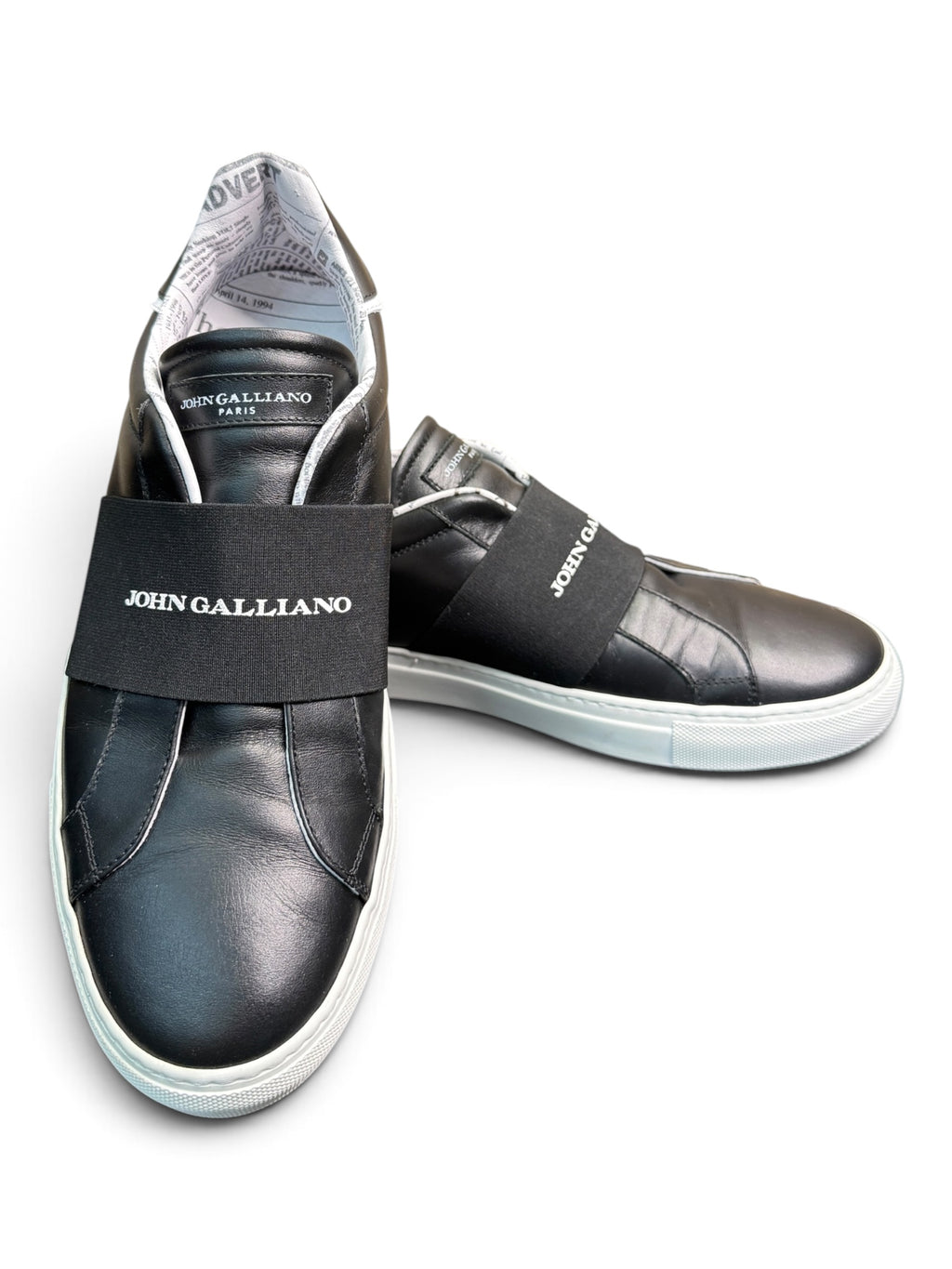 John Galliano Paris Leather Slip-On Sneakers with Logo Strap Size EU 43.5