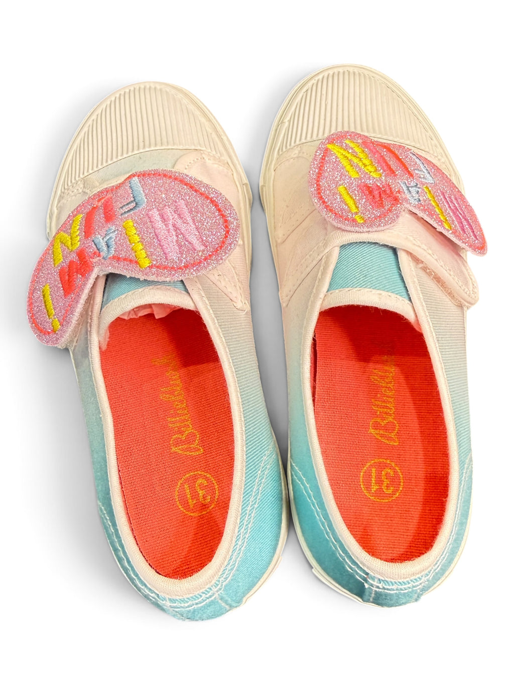 Billieblush Girls Gradient Velcro Sneakers with "MIAMI FUN" Glitter Patch Size EU 31